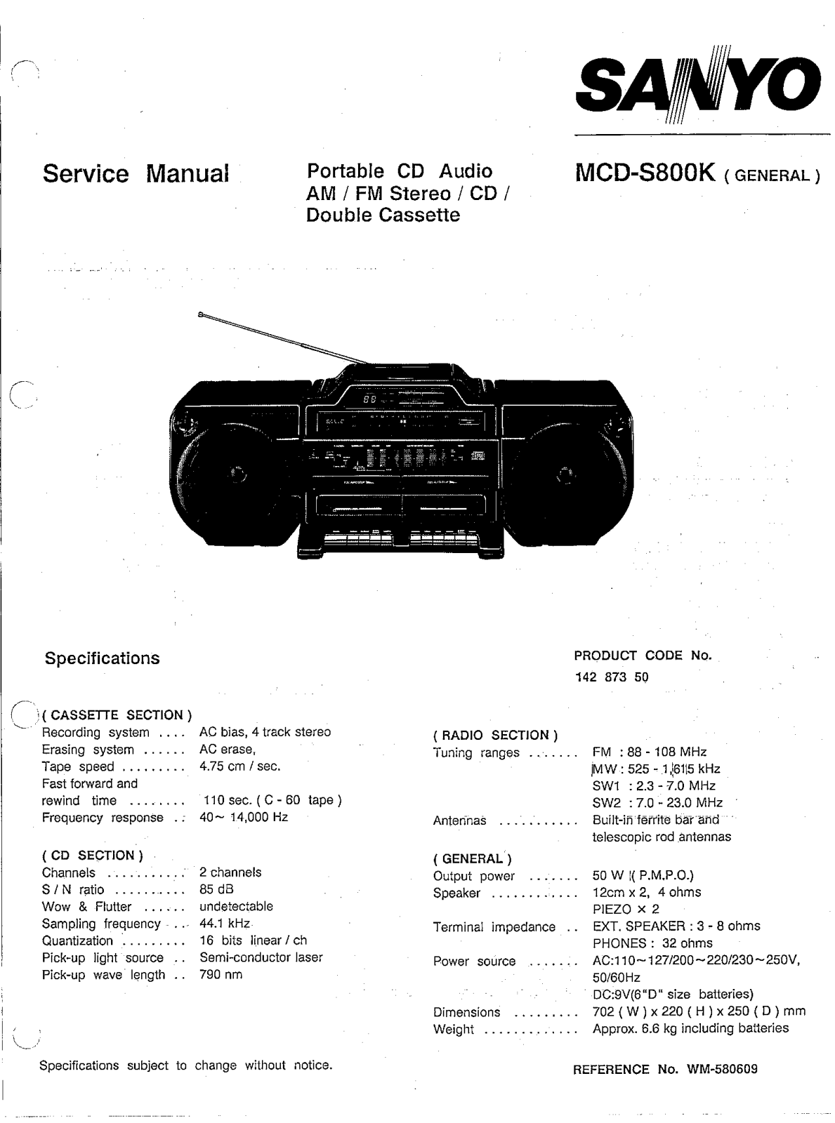 Sanyo MCDS-800-K Service manual