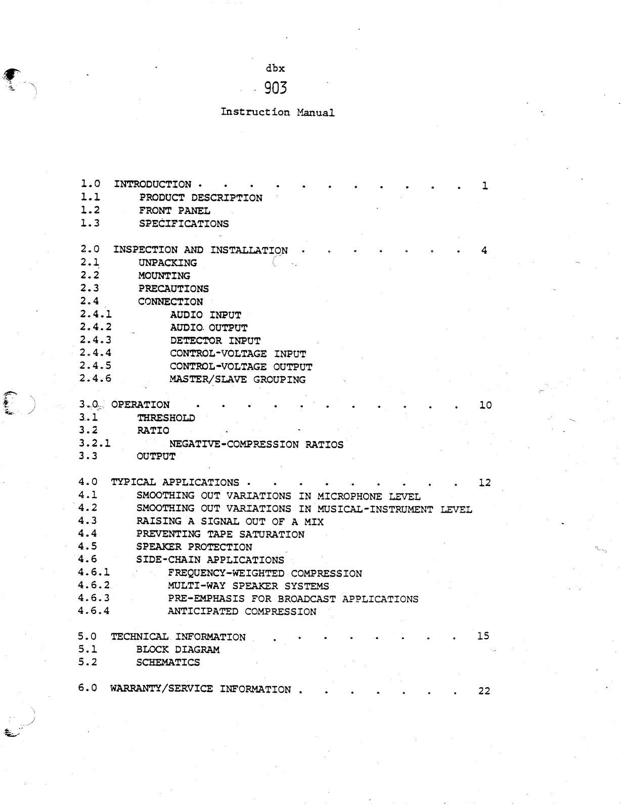 dbx 903 User Manual