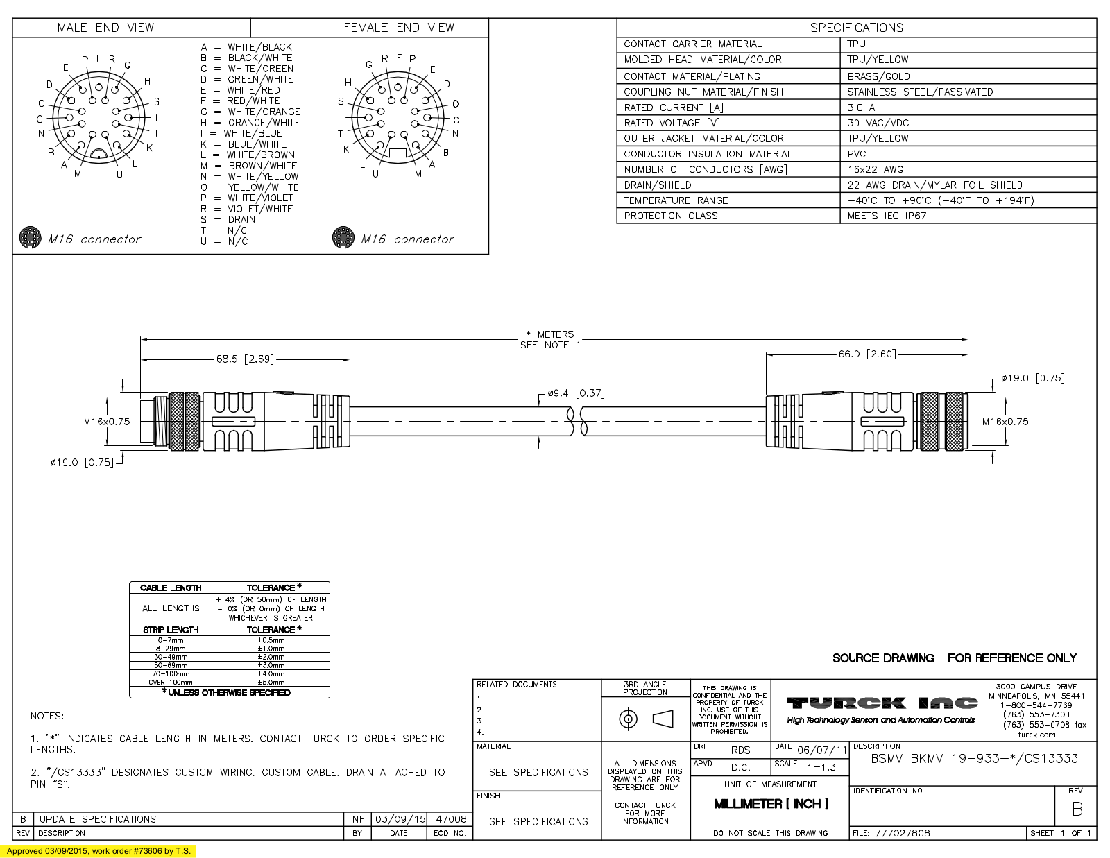 Turck BSMVBKMV19-933-15/CS13333 Specification Sheet