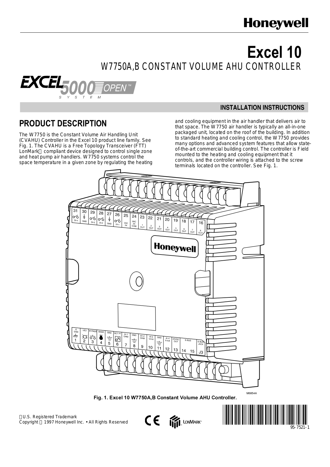 Honeywell W7750A, W7750B Installation instruction