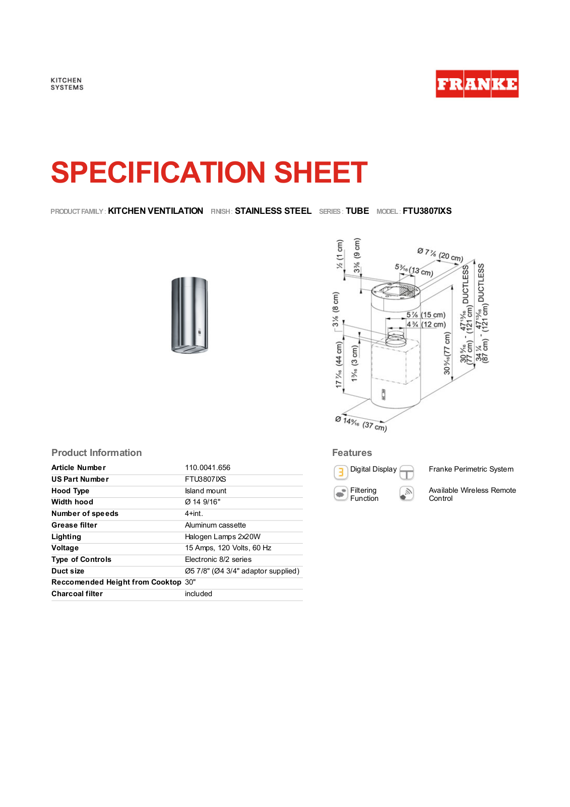 Franke Foodservice FTU3807IXS User Manual