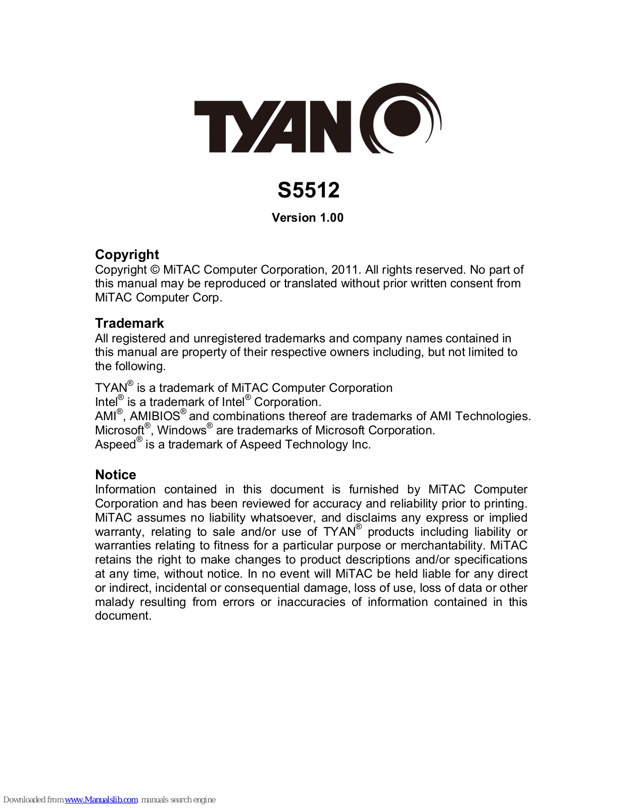 TYAN S5512 User Manual