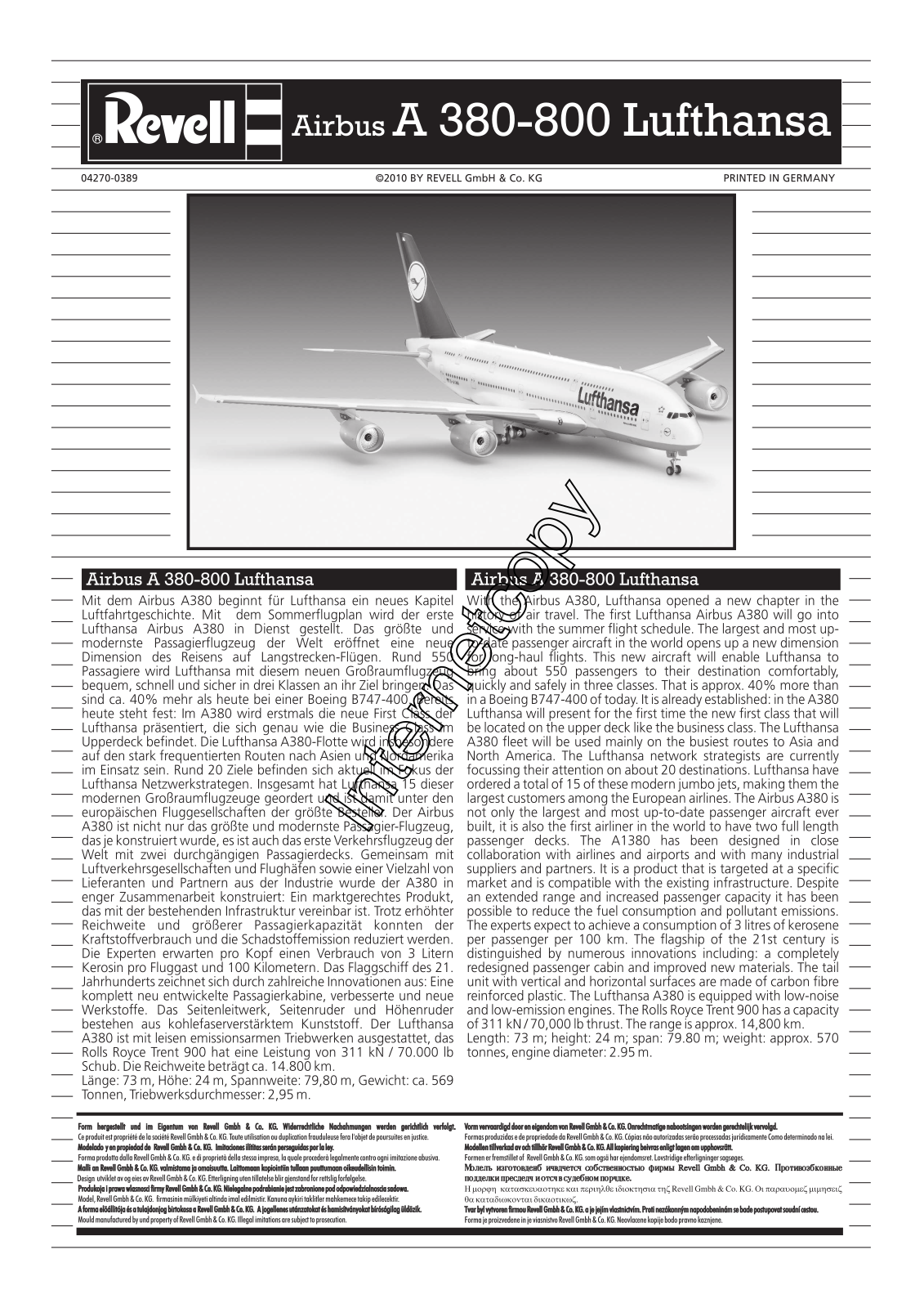 REVELL Airbus A380 Lufthansa User Manual