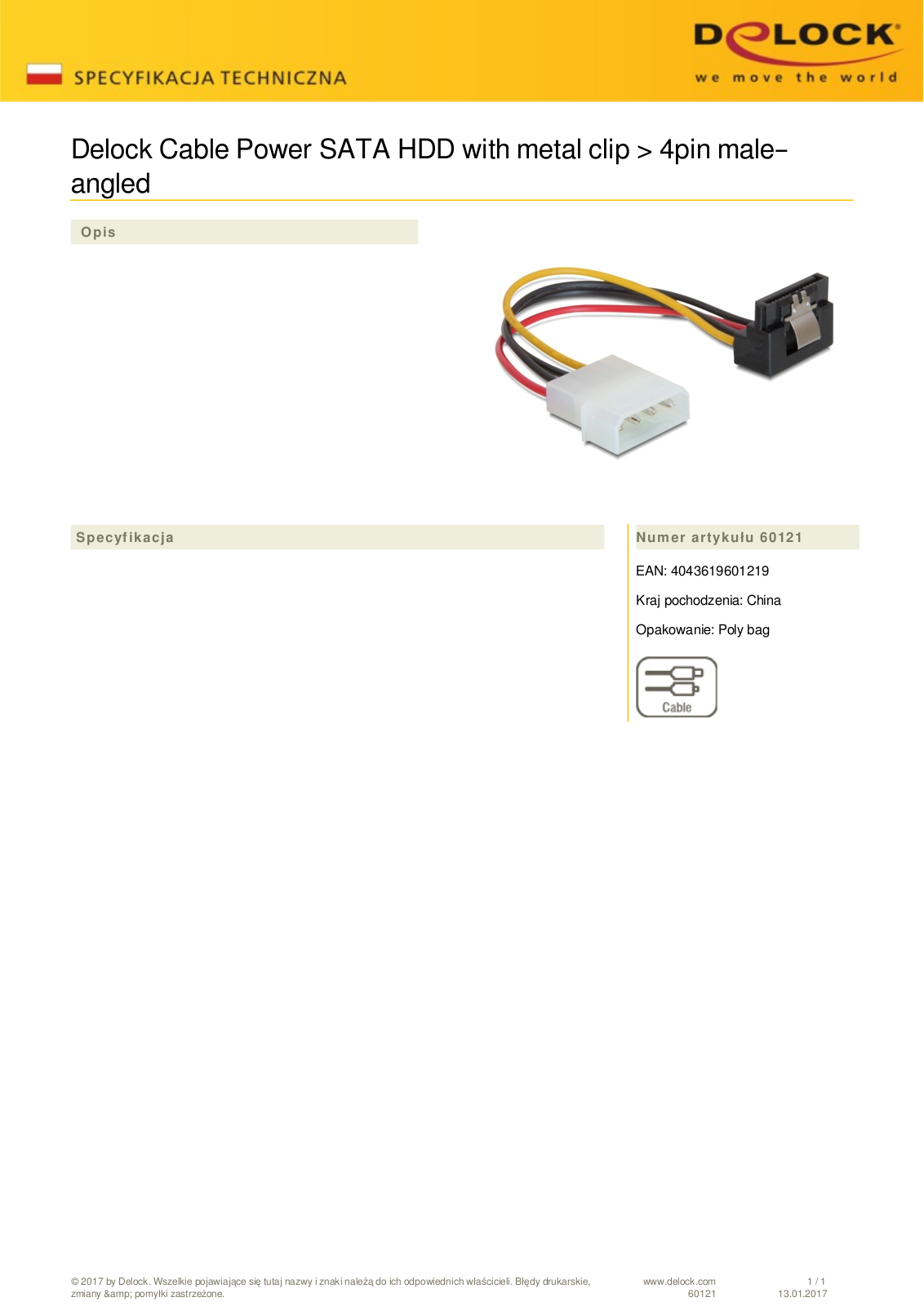 DeLOCK SATA-power adapter 4-Pin  IDE  on 15-Pin  SATA  angled with locking User Manual