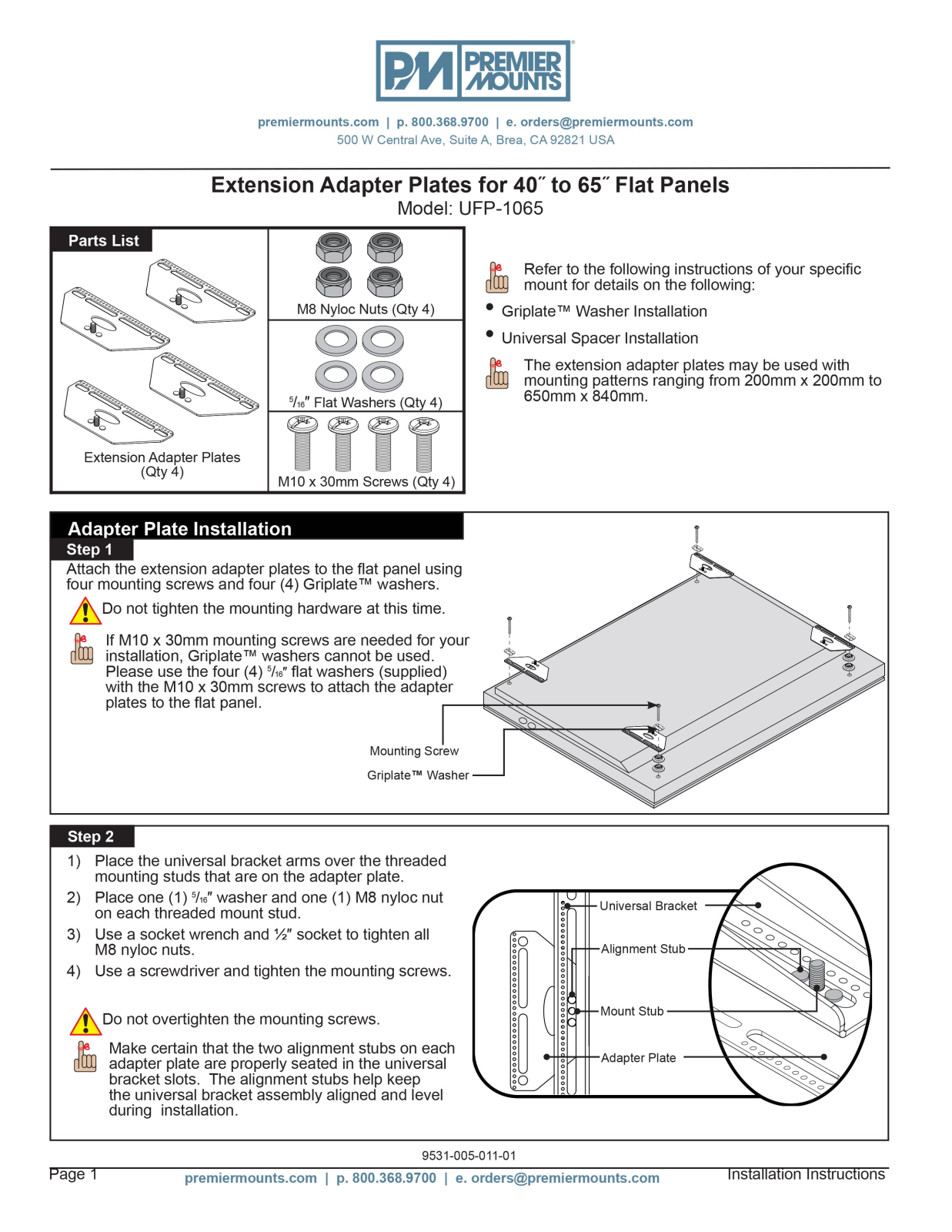 Premier Mounts UFP-1065 Users Guide - ManualMachine.com