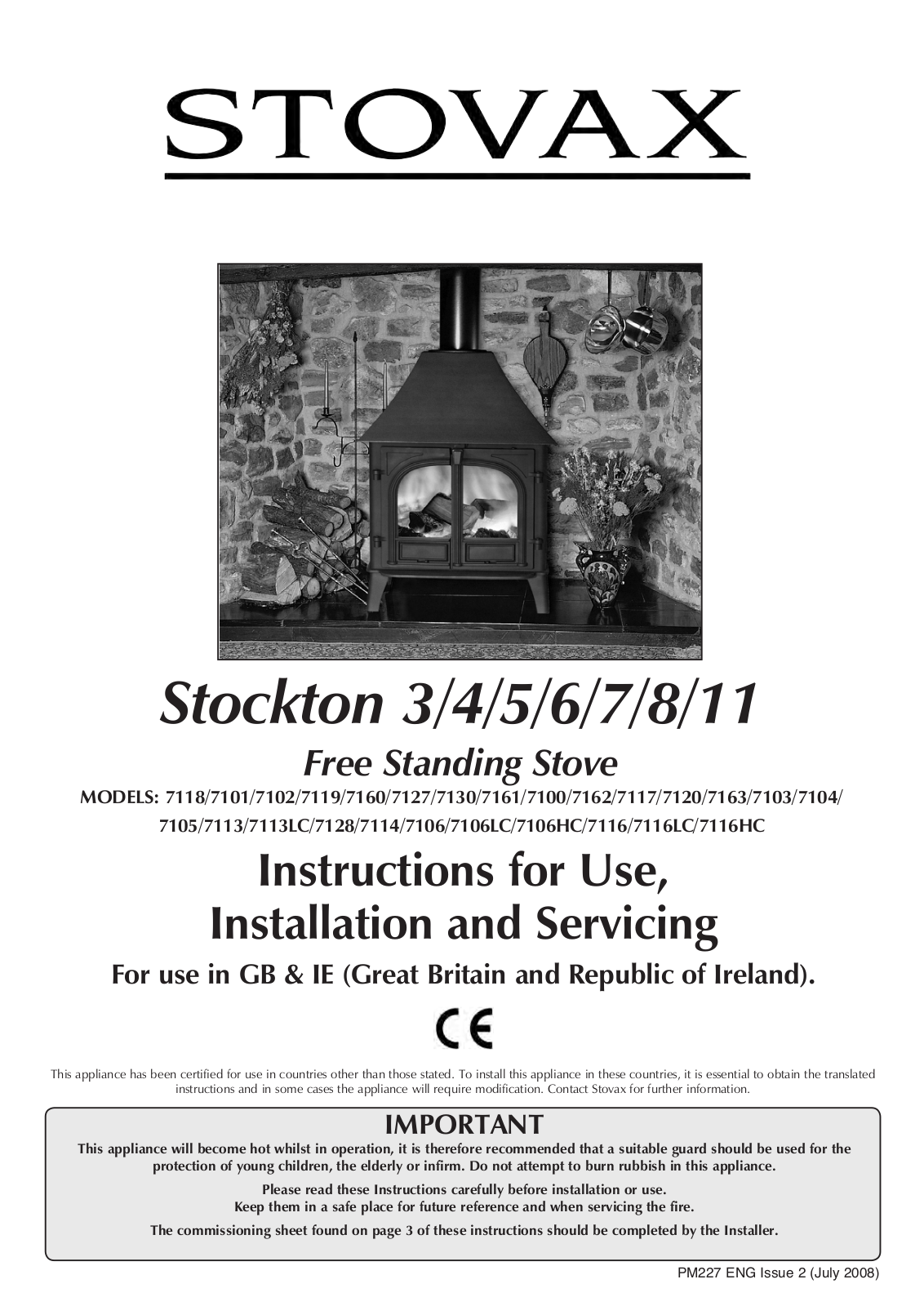 Stovax Stockton 7106, Stockton 7103, Stockton 7128, Stockton 7113lC, Stockton 7116lC User Manual