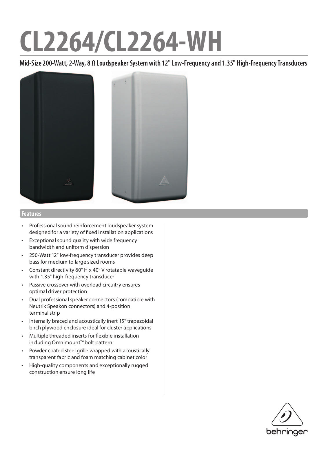 Behringer CL2264, CL2264-WH Specification Sheet