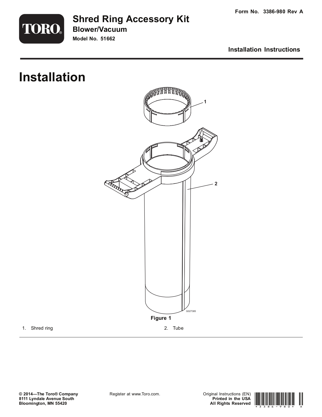 Toro 51662 Installation Instructions