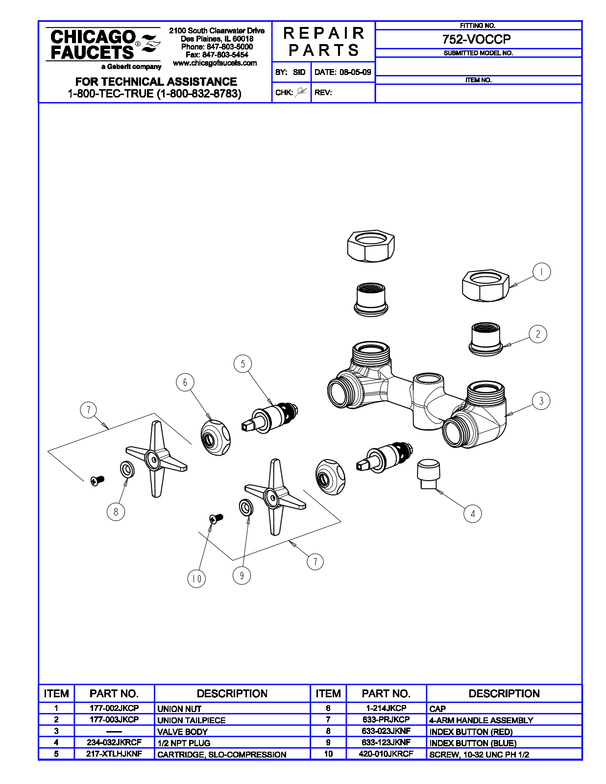 Chicago Faucet 752-VOCCP Parts List