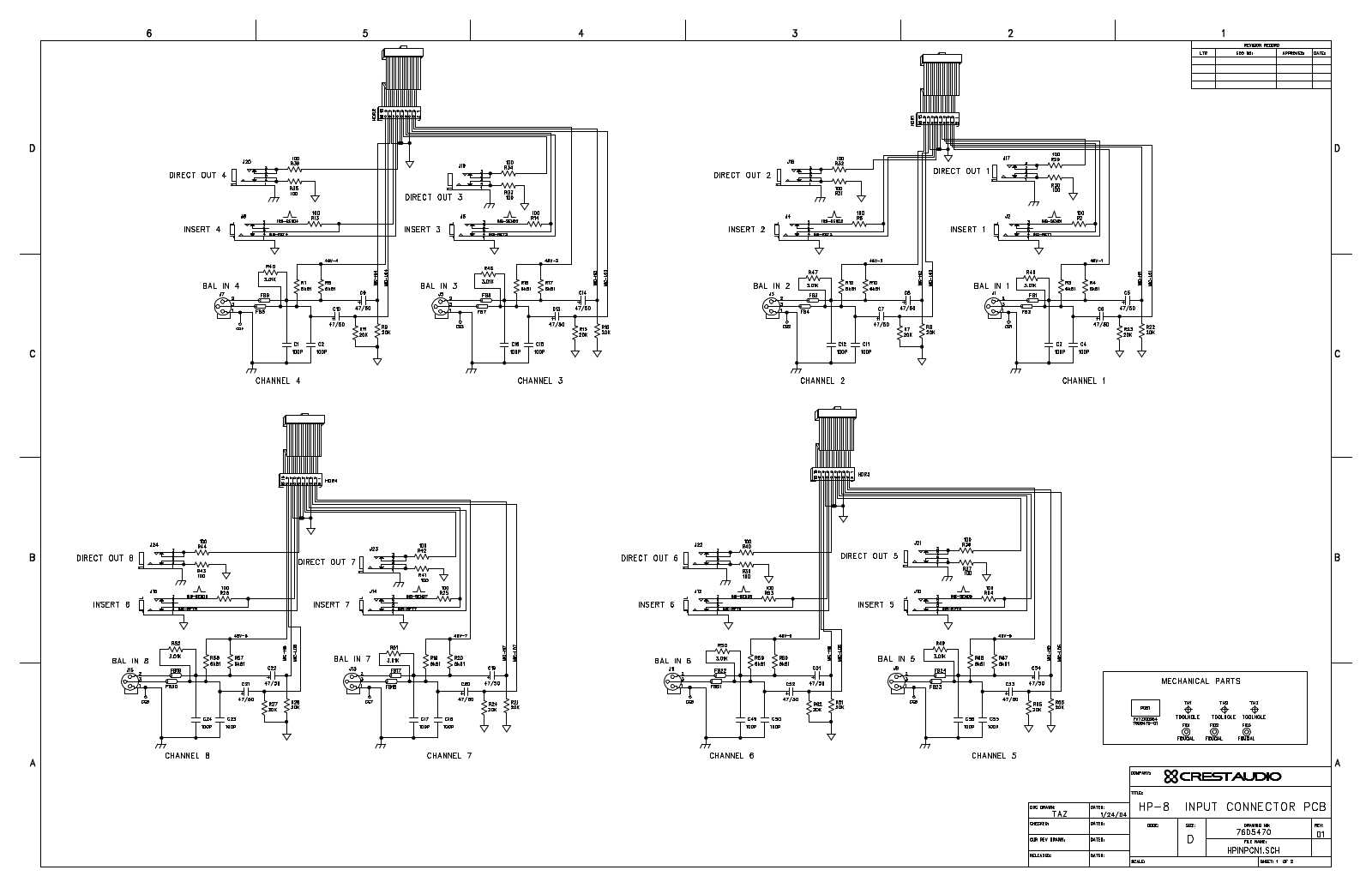 Crest HP8-Set, HP-8-InpConn-1 Schematic