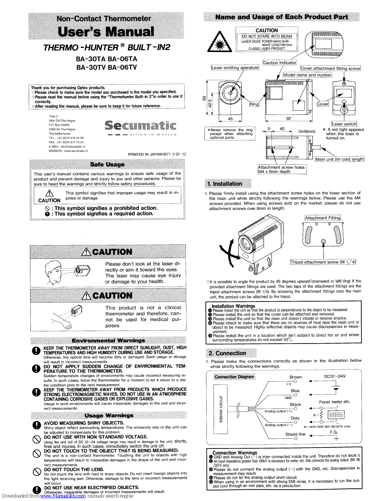 Optex Thermo-Hunter BA-30TA, Thermo-Hunter BA-06TV, Thermo-Hunter BA-06TA, Thermo-Hunter BA-30TV User Manual