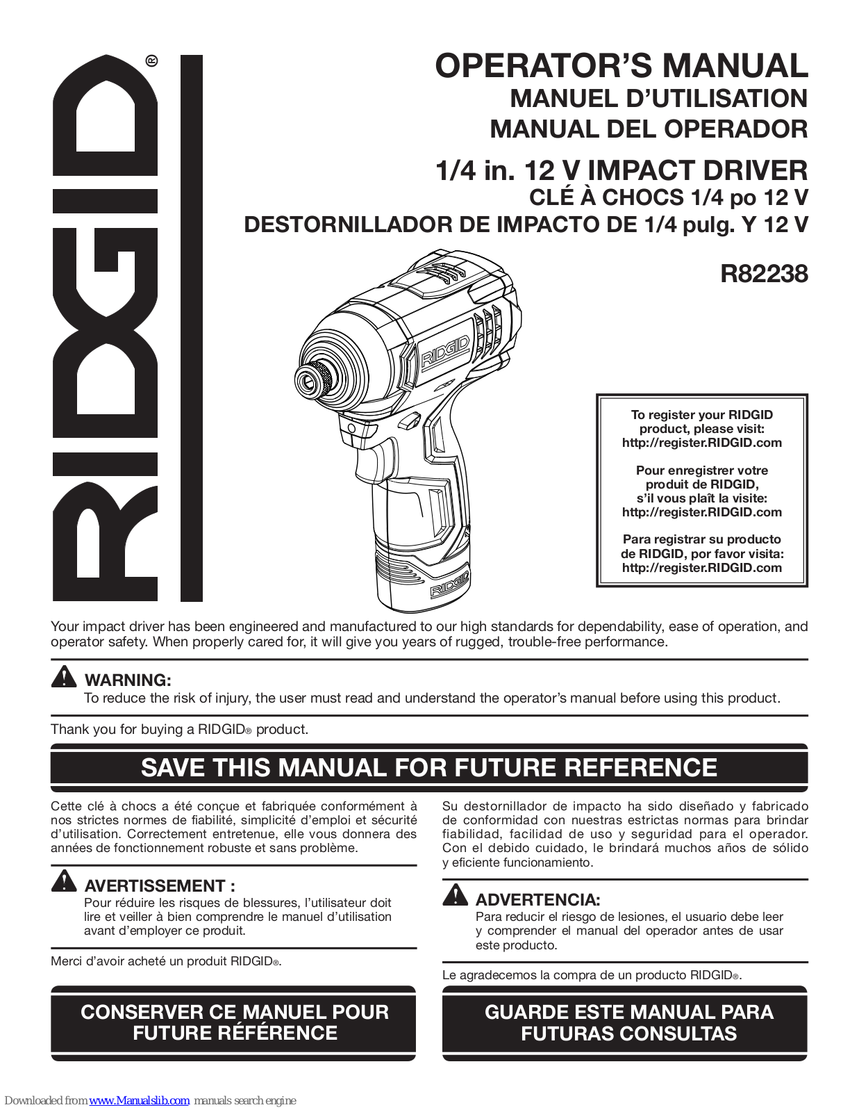 RIDGID R82238 Operator's Manual