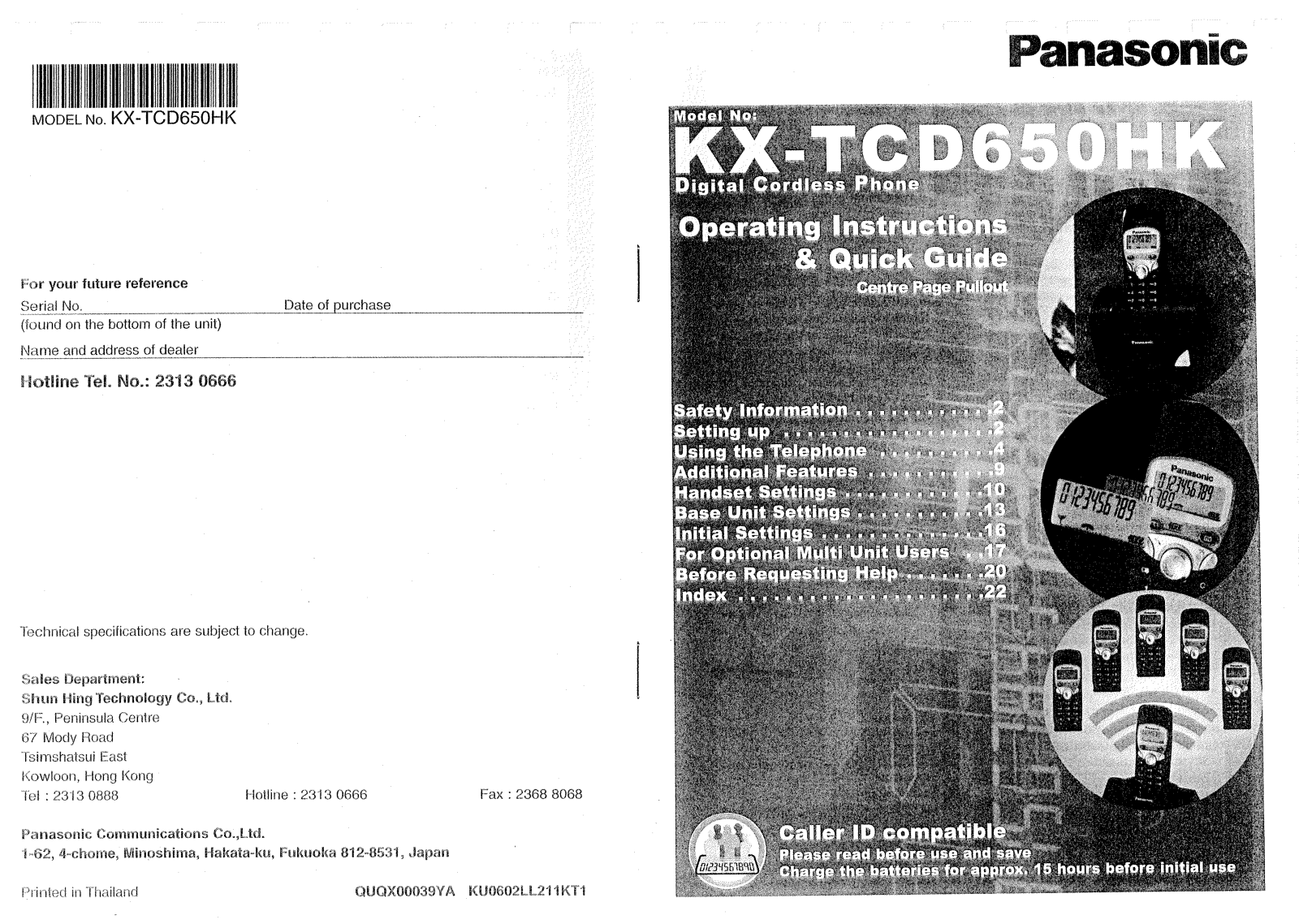 Panasonic KX-TCD650HK User Manual