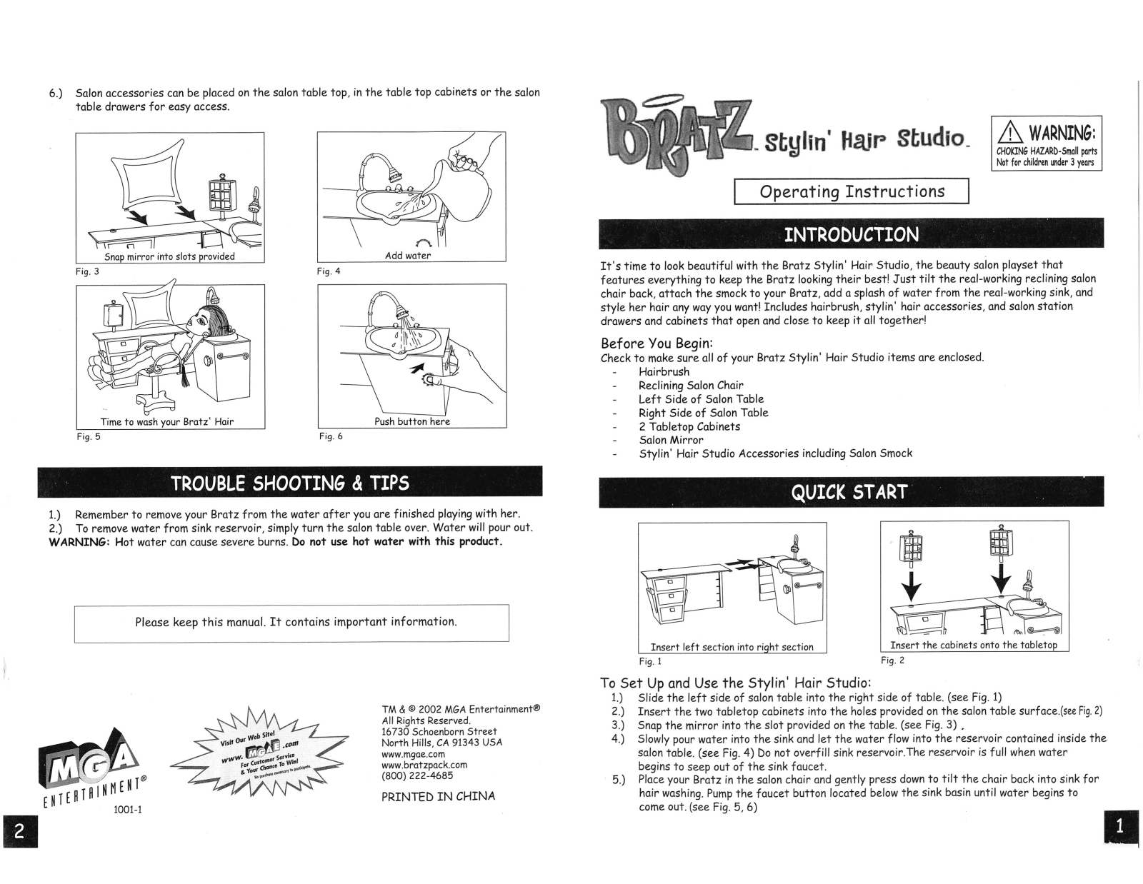 Mga Entertainment BRATZ STYLIN HAIR STUDIO User Manual