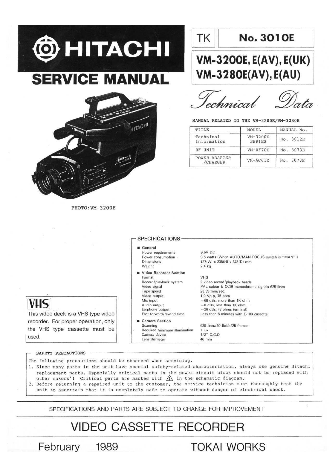 Hitachi 3010E User Manual