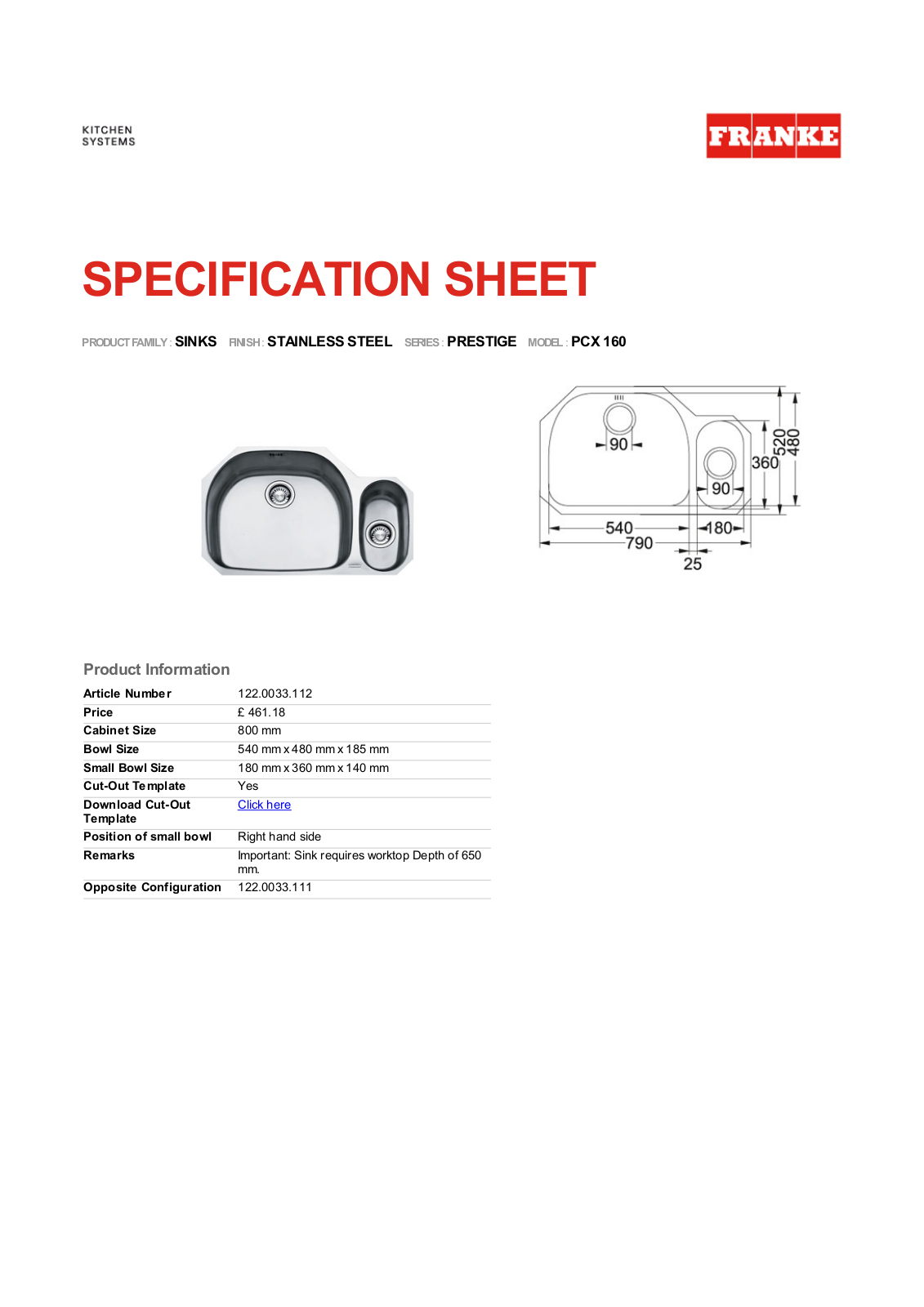 Franke Foodservice PCX 160 User Manual