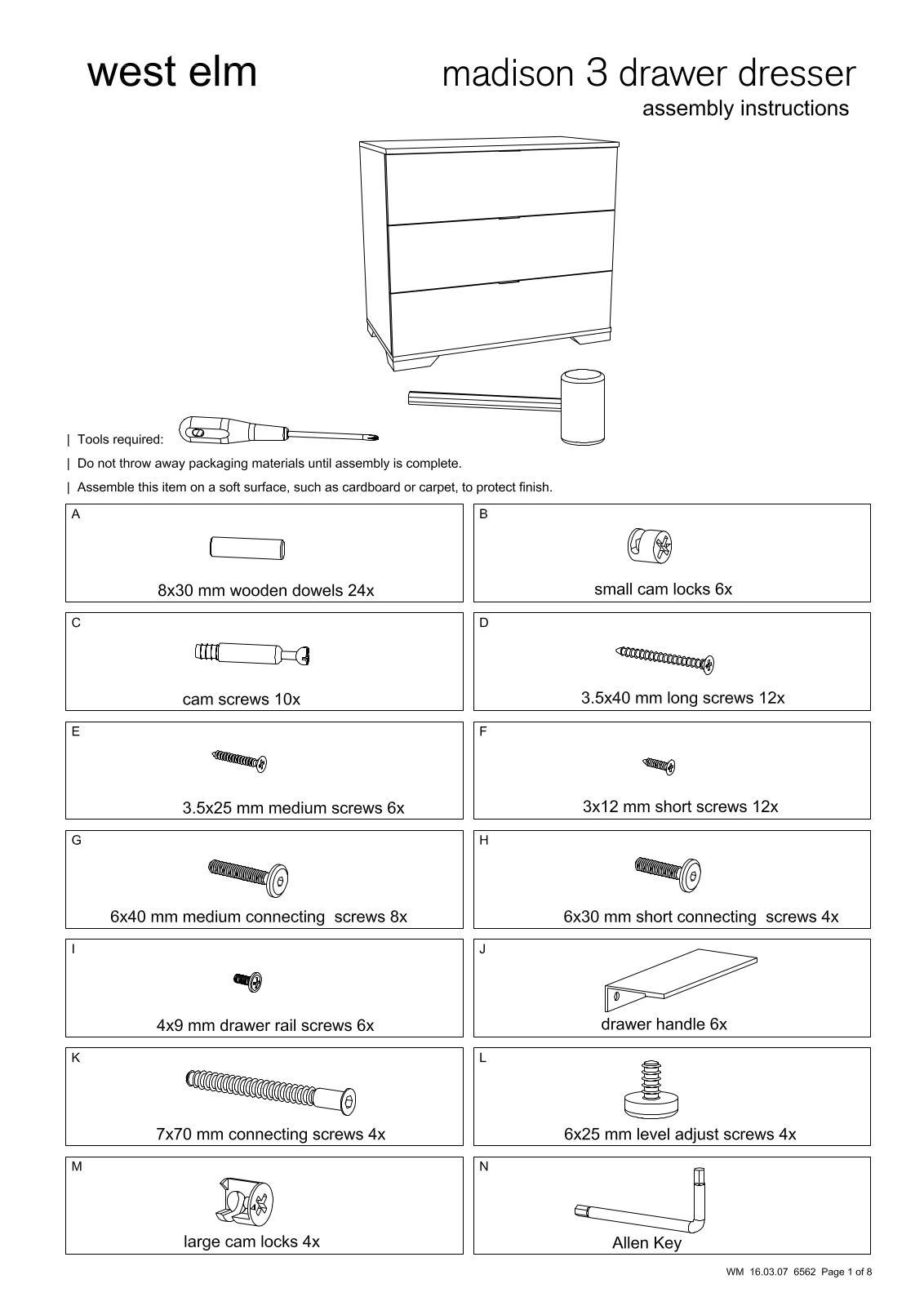 West Elm Madison 3 Drawer Dresser Assembly Instruction