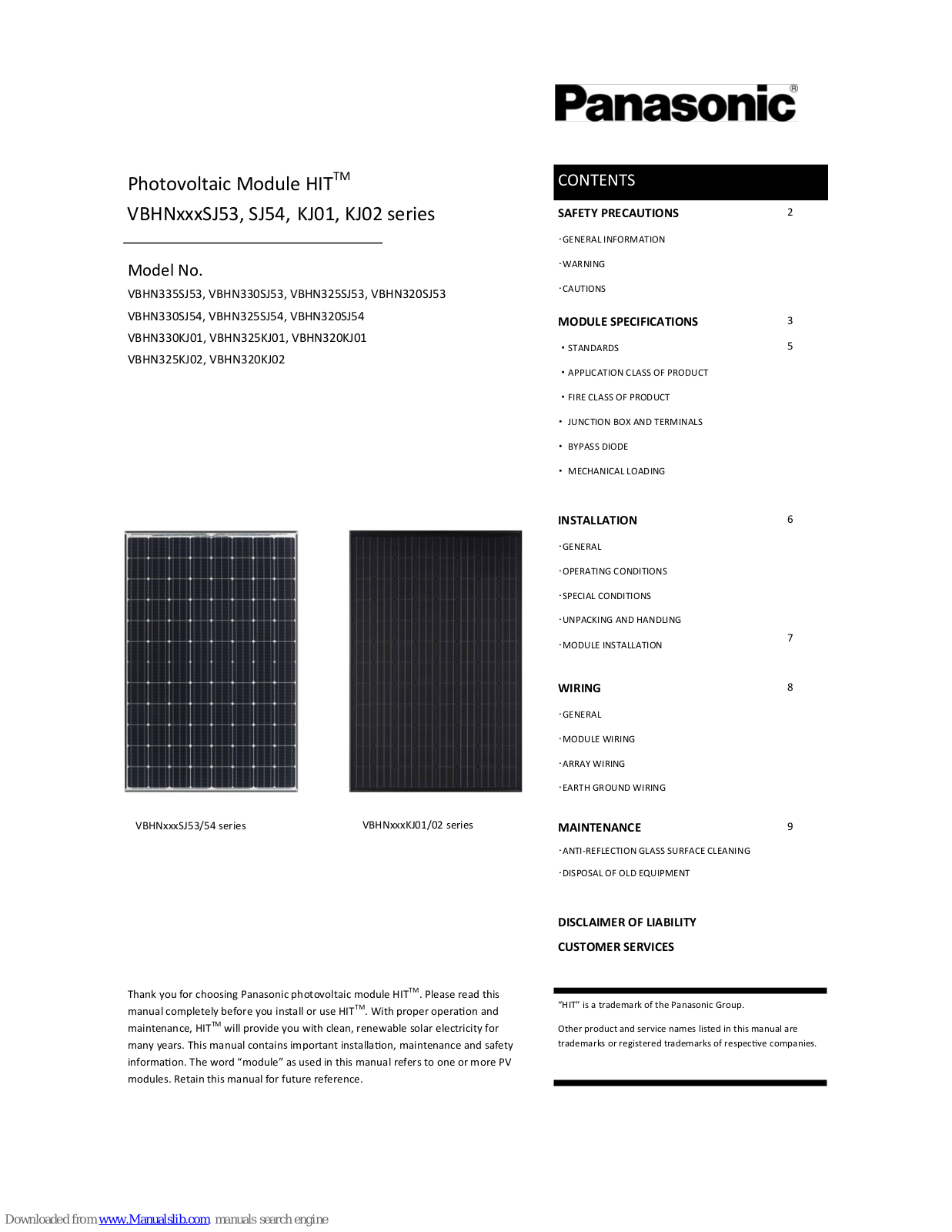 Panasonic VBHN335SJ53, VBHN330SJ53, VBHN325SJ53, VBHN320KJ01, VBHN330SJ54 User Manual