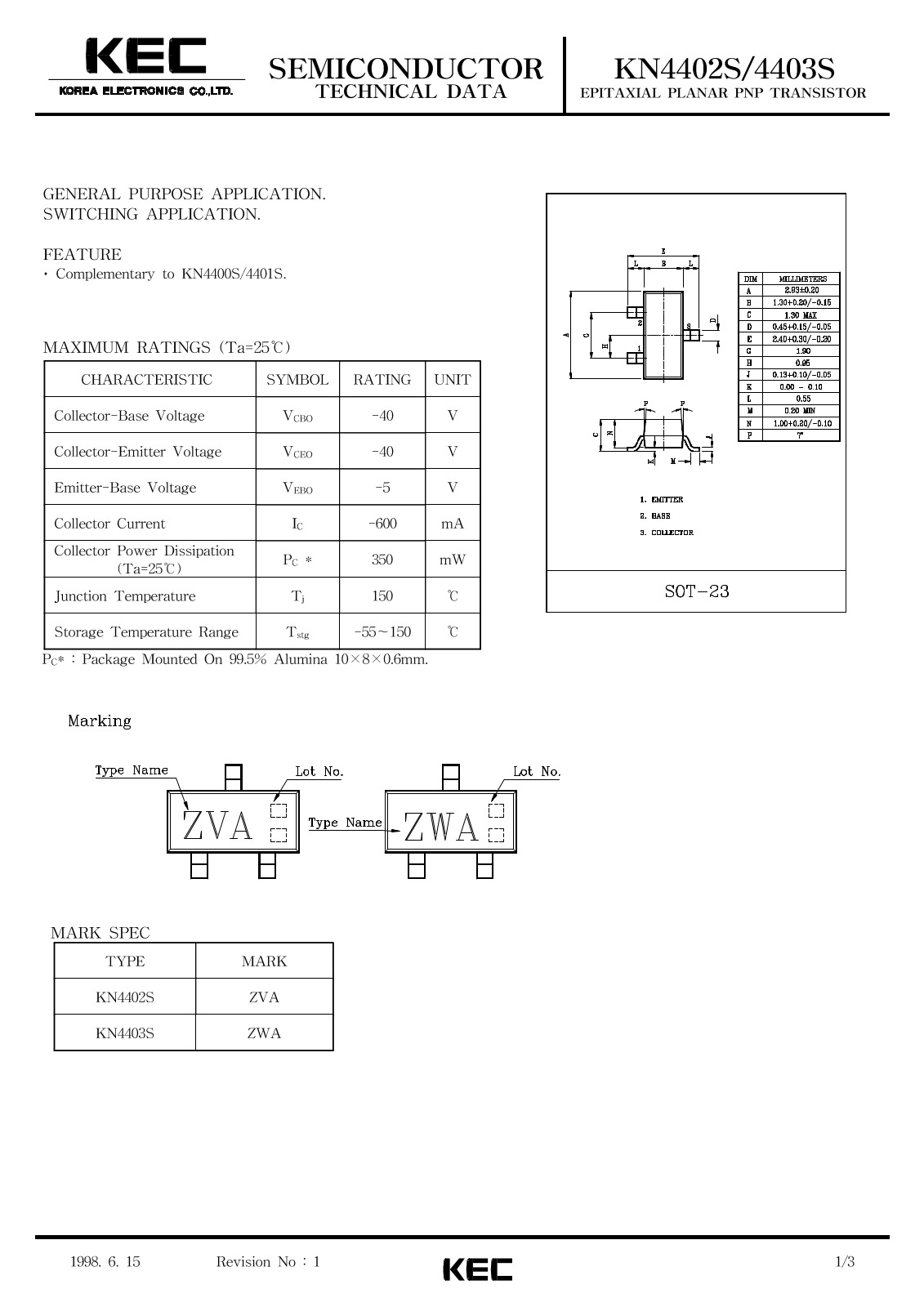 KEC KN4402S, KN4403S Datasheet