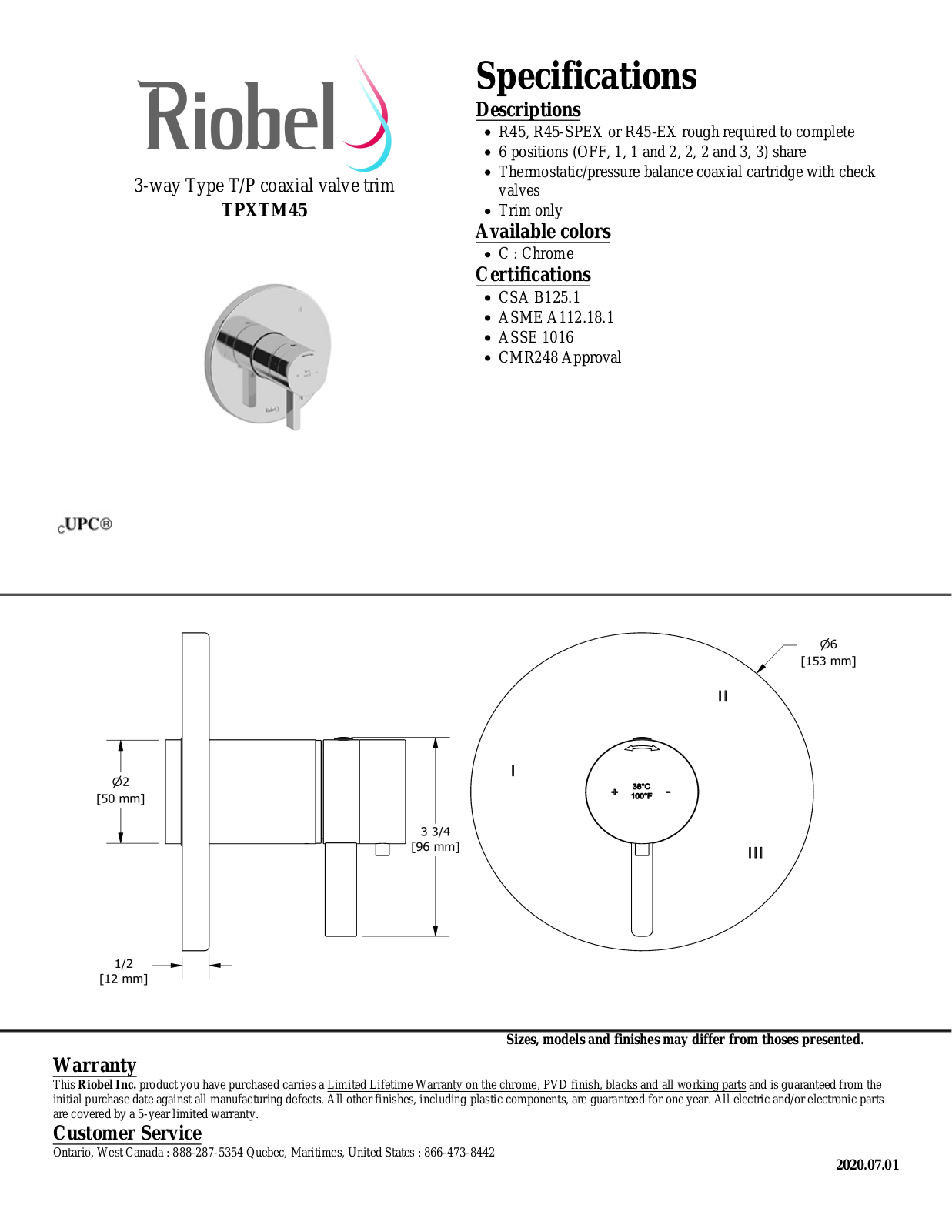Riobel TPXTM45BG Specifications - ManualMachine.com