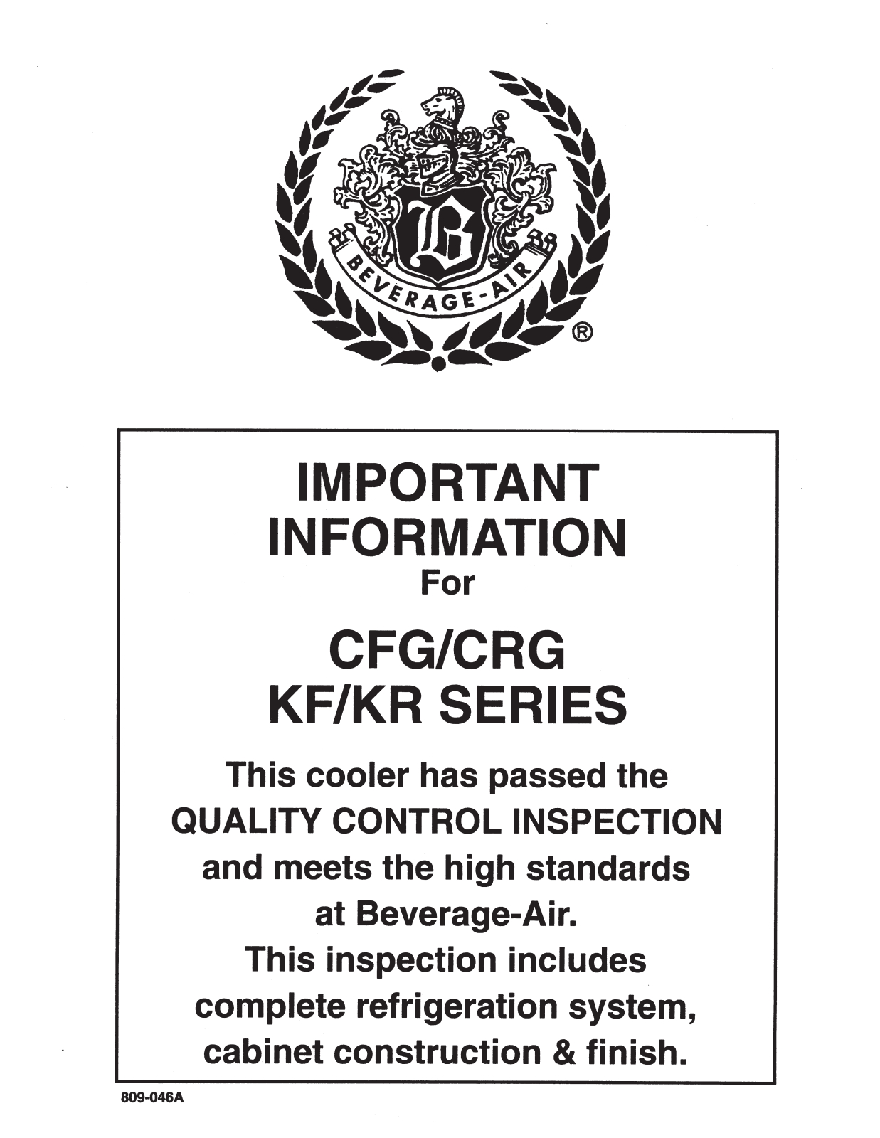 Beverage Air KF74 Owner’s Manual