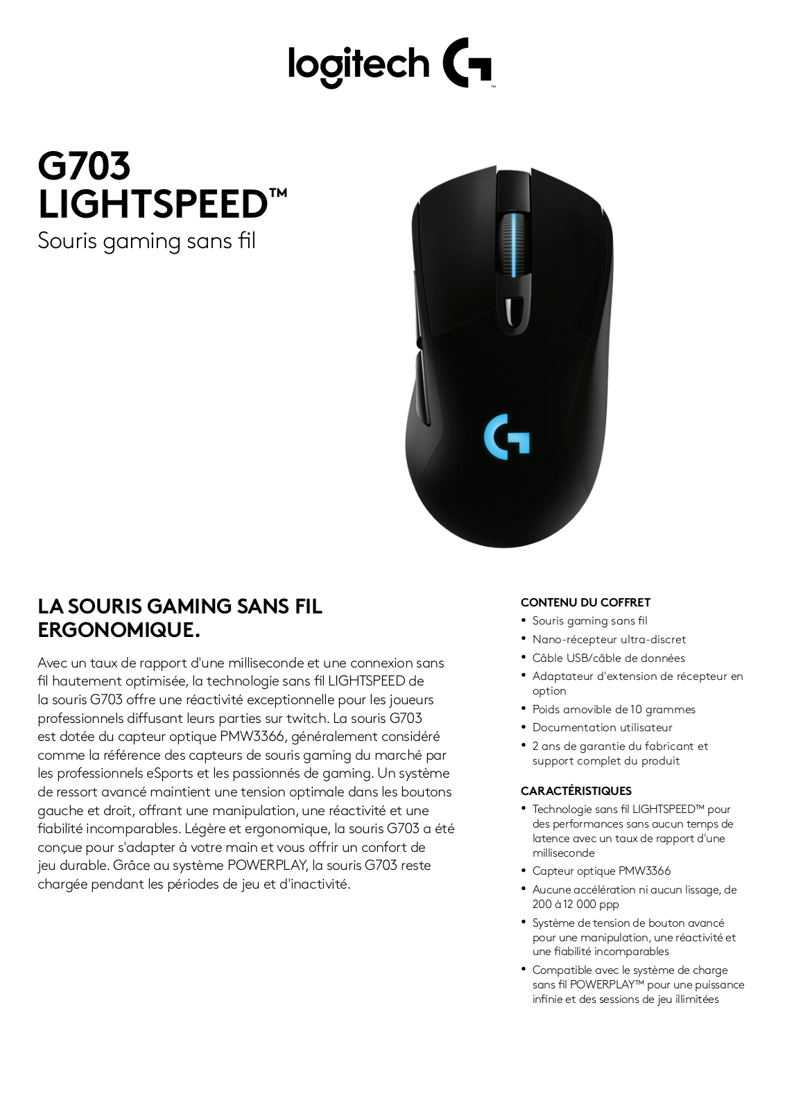 Logitech G703 LIGHTSPEED SPECIFICATIONS