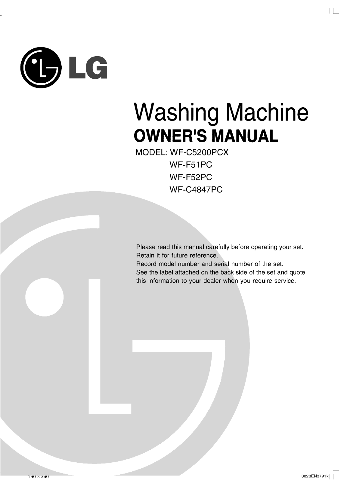 LG WF-C5200PCXALGQCAS User Manual