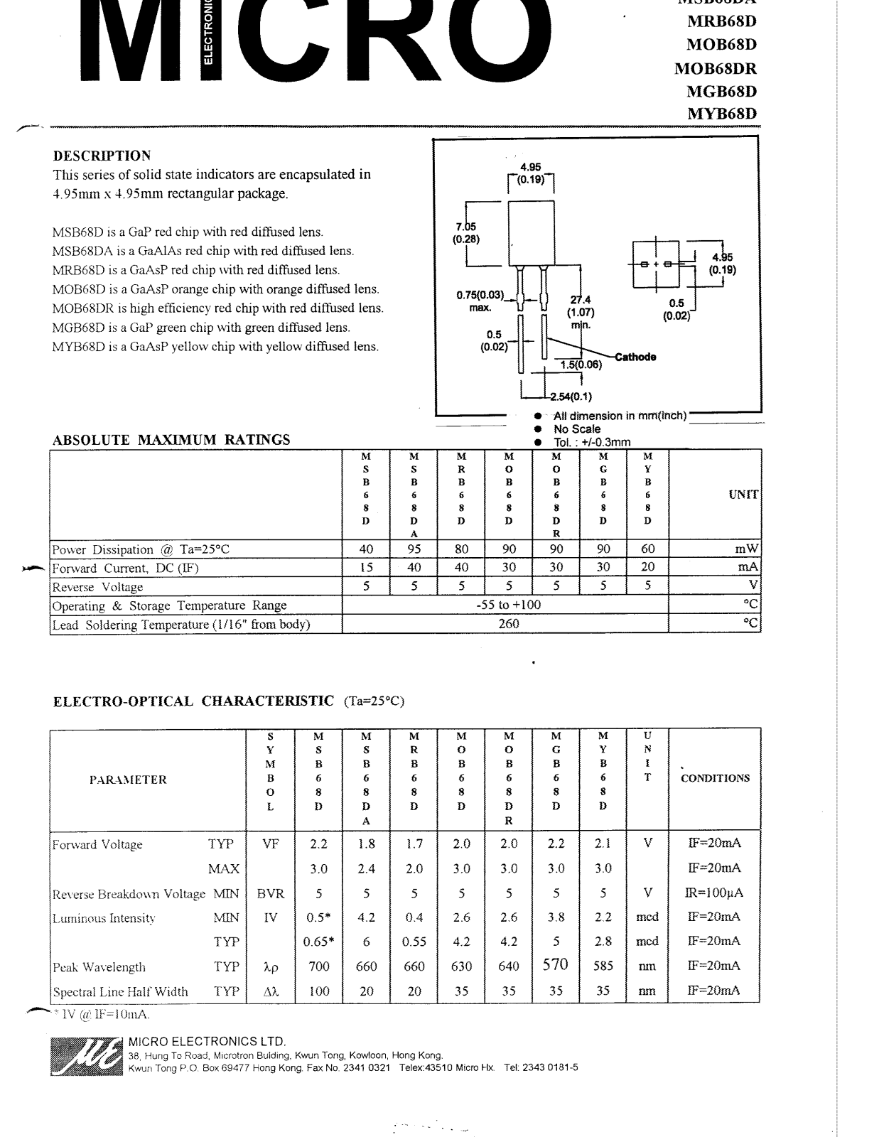 MICRO MSB68D, MSB68DA, MOB68DR, MGB68D, MYB68D Datasheet