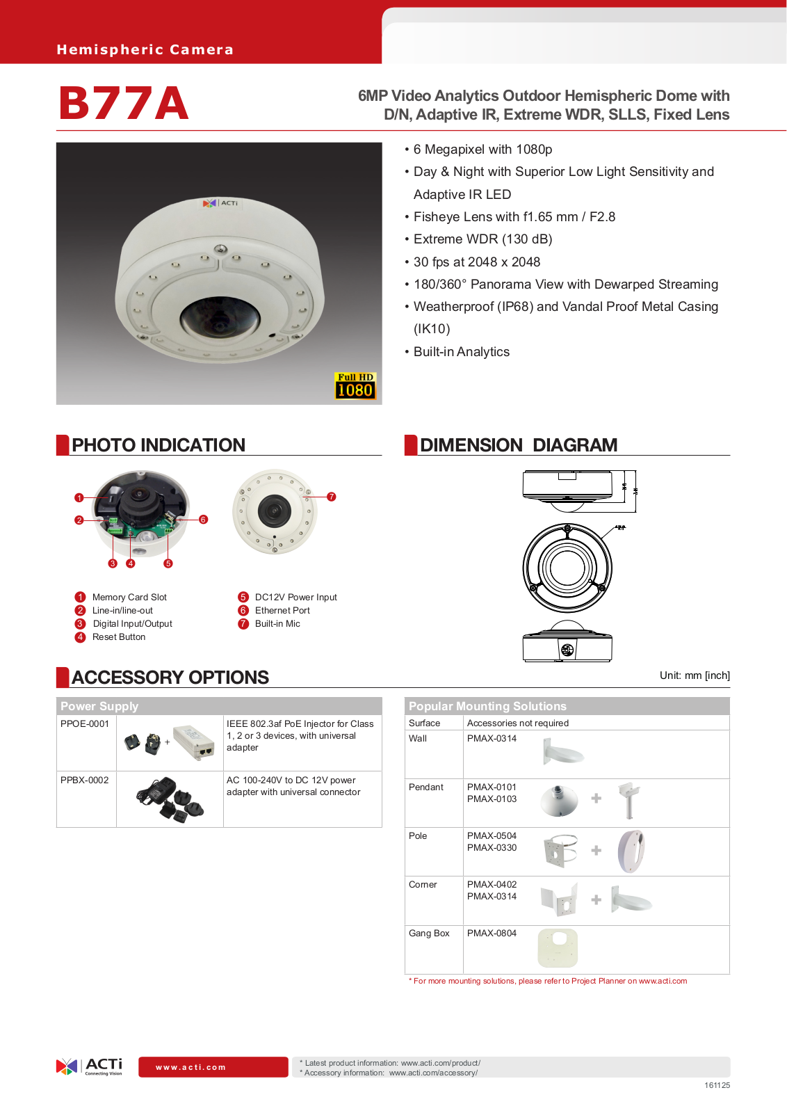 ACTi B77A Specsheet