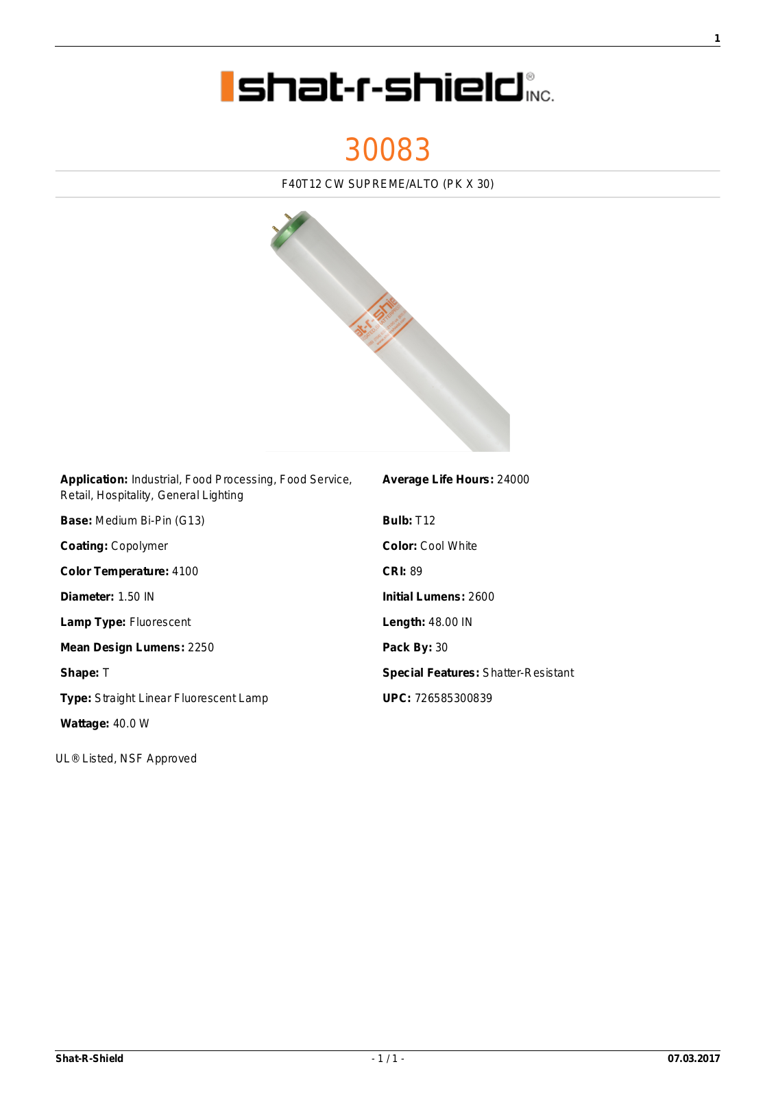 Shat-R-Shield 30083 Data sheet