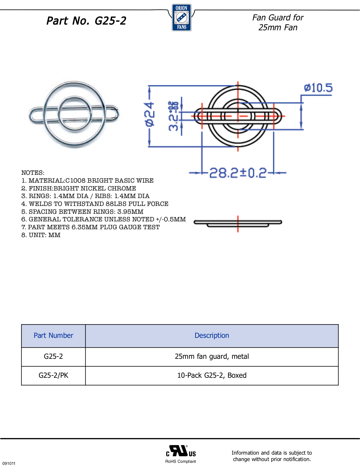 Orion G25-2 Data Sheet