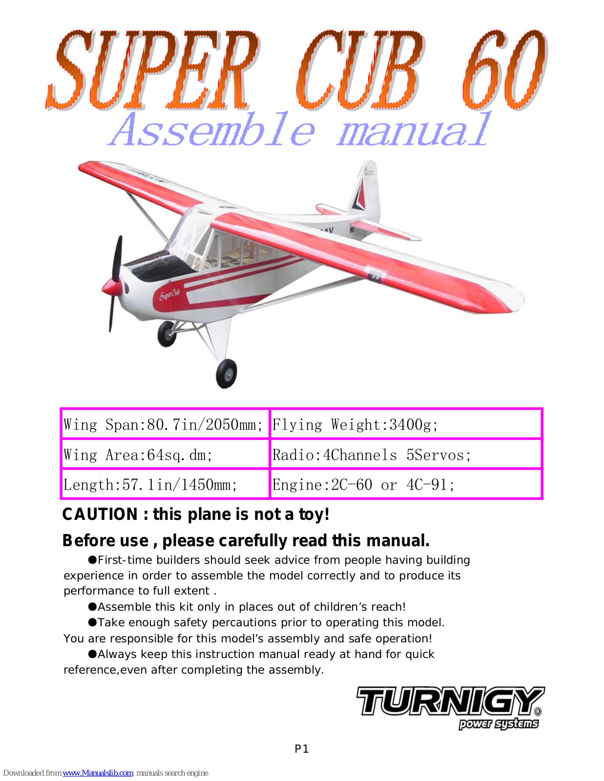 Turnigy Super Cub 60 Assembly Manual