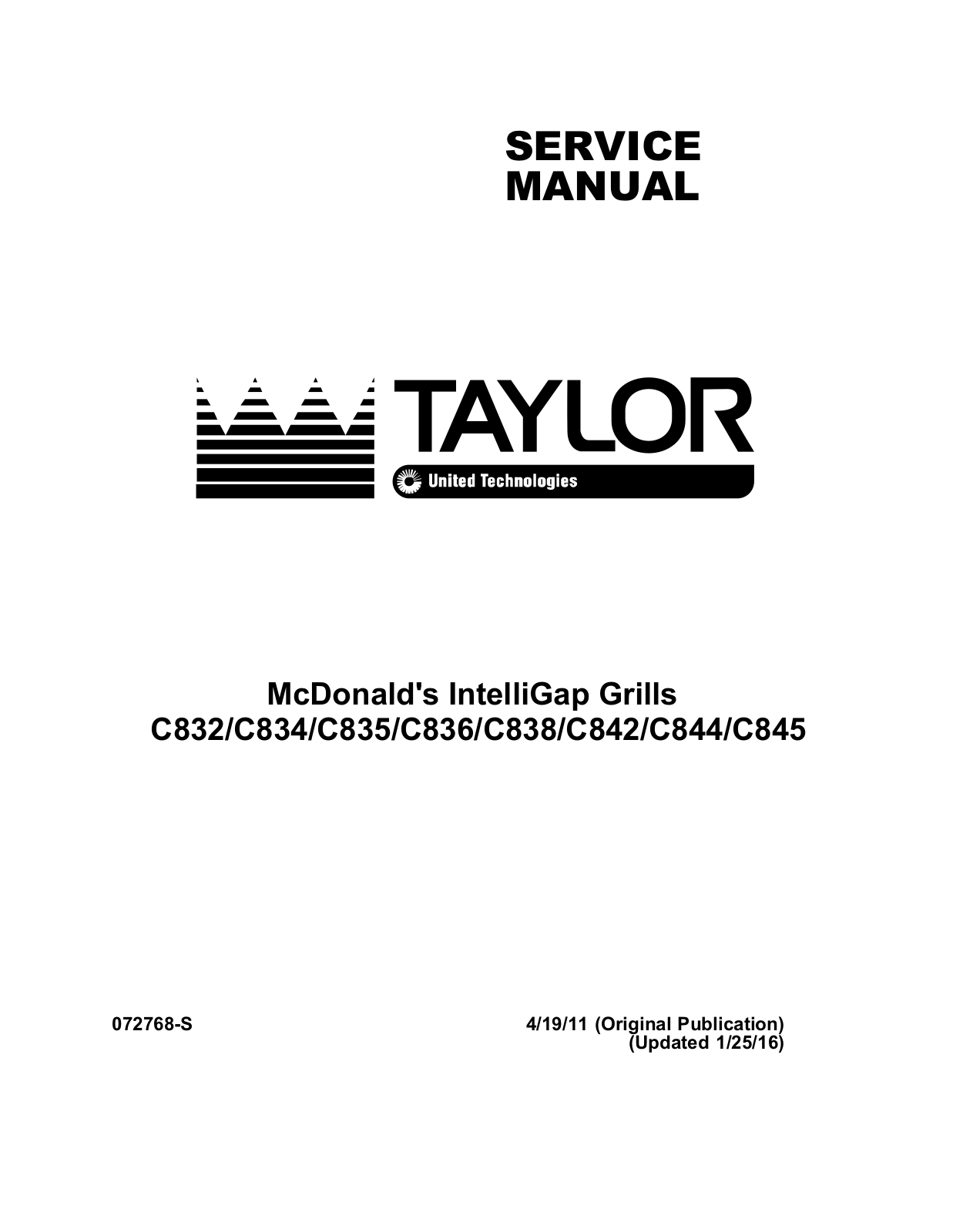 TAYLOR C832, C834, C835, C836, C838 Service Manual