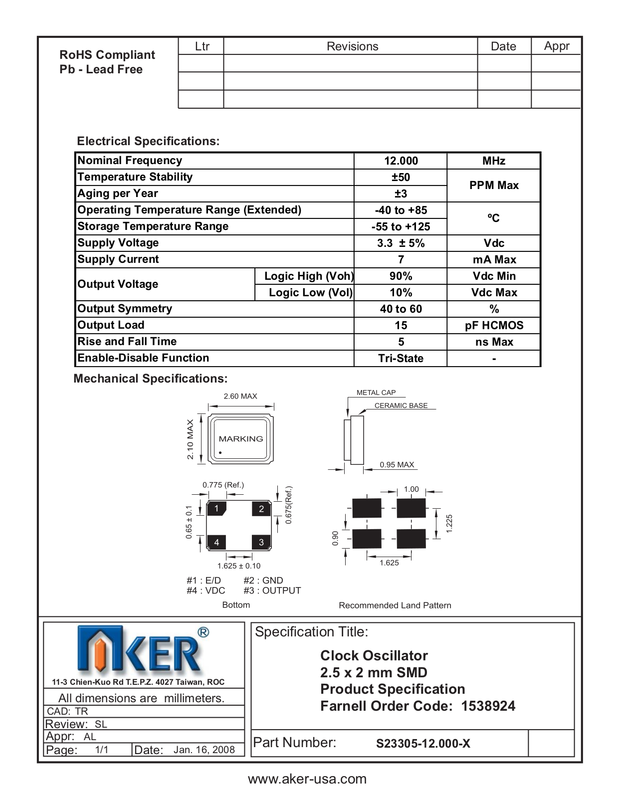 Datasheet S23305-12.000-X Datasheet (AKER) - ManualMachine.com