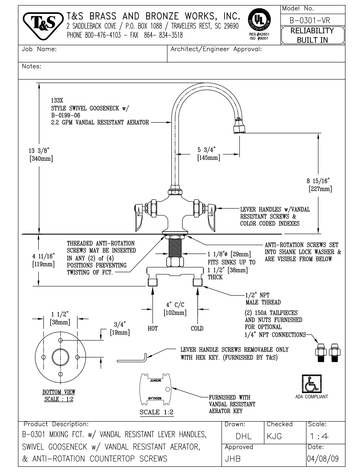 T&S Brass B-0301-VR User Manual