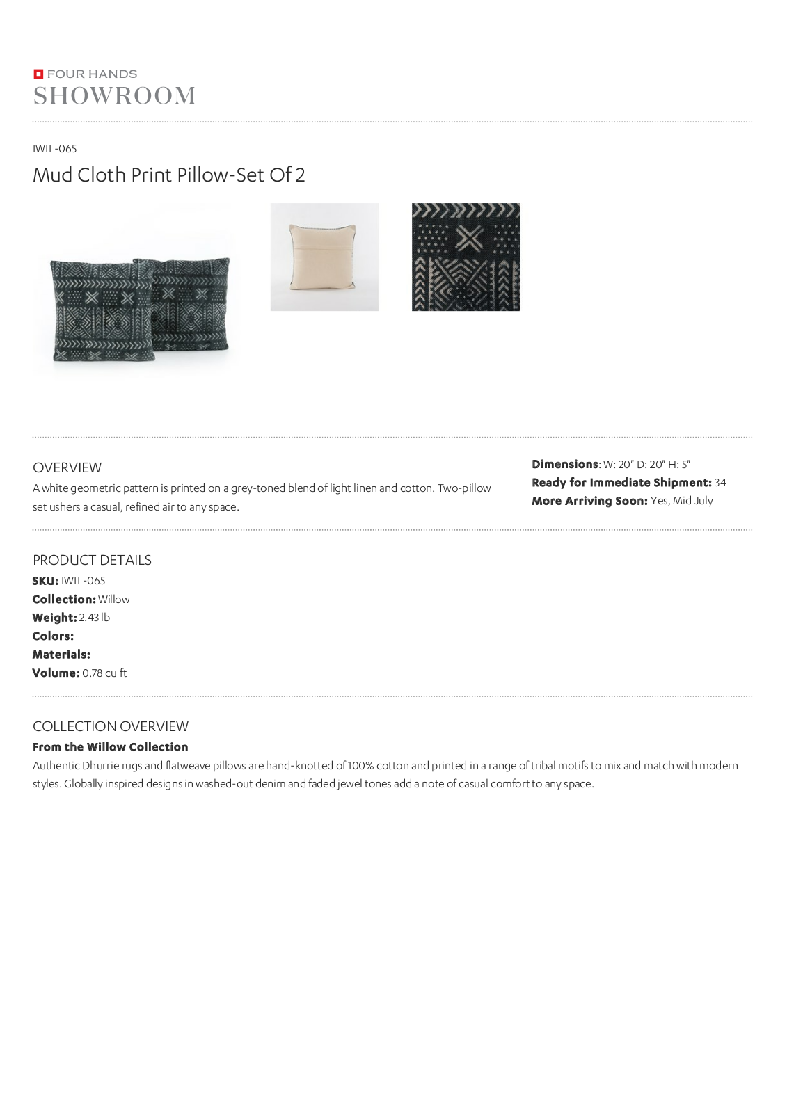 Four Hands IWIL-065 Specification Sheet - ManualMachine.com