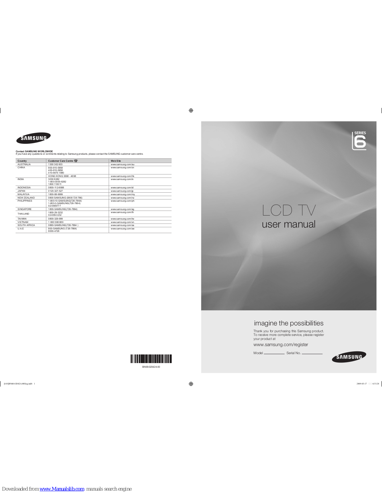 Samsung LCD TV, LA40B610, LA46B610, LA52B610 User Manual