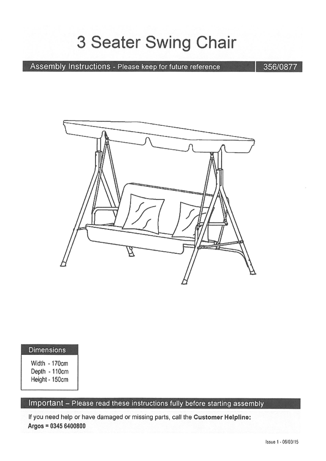 Argos 3560877 ASSEMBLY INSTRUCTIONS