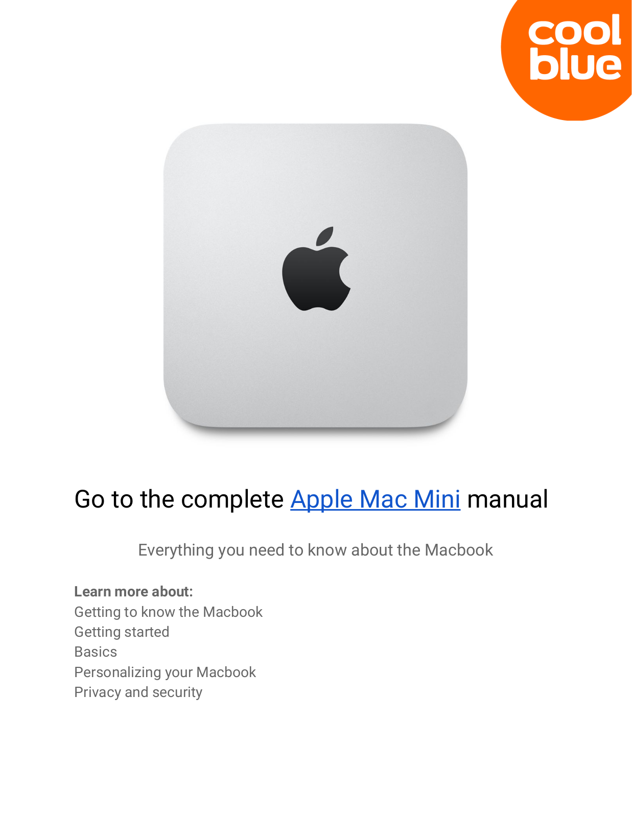 Apple Mac Mini (2018) 3,6GHz i3 8GB/512GB, Mac Mini (2020) MXNF2FN/A, Mac Mini (2020) MXNG2FN/A User manual