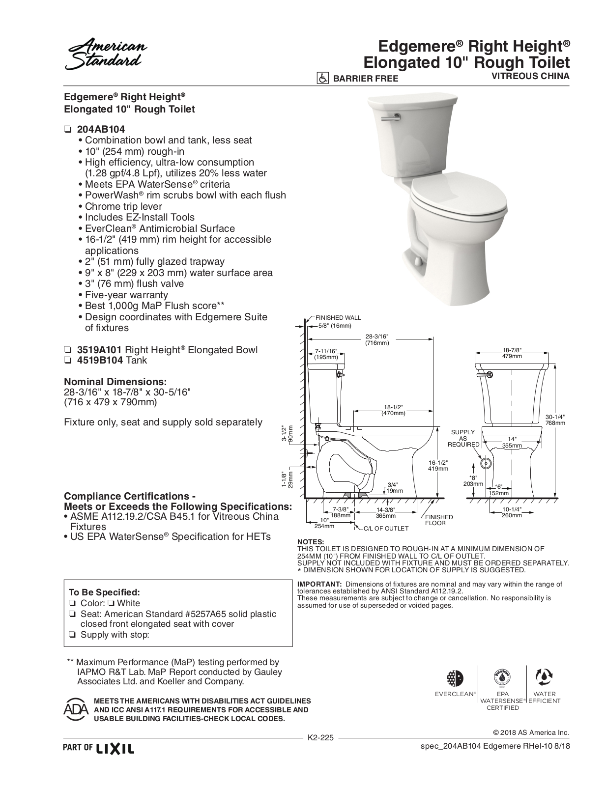 American Standard ASD10869 Specifications - ManualMachine.com