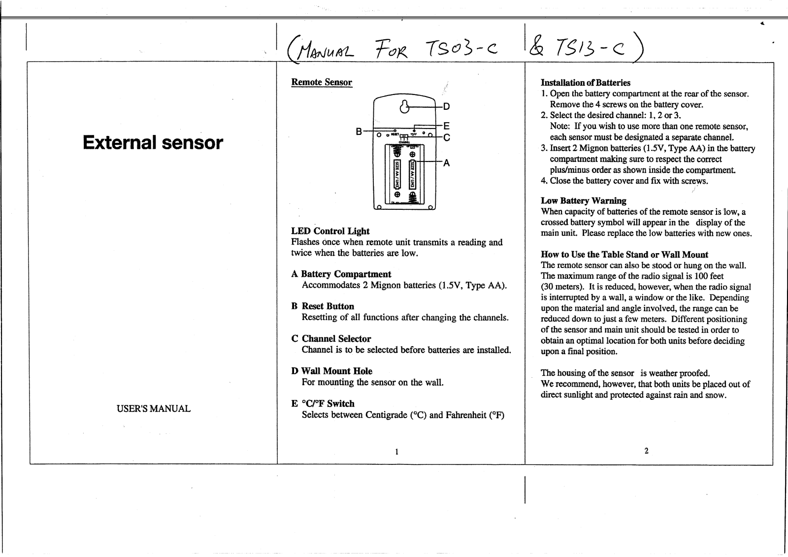 Hideki Electronics TS03 C User Manual