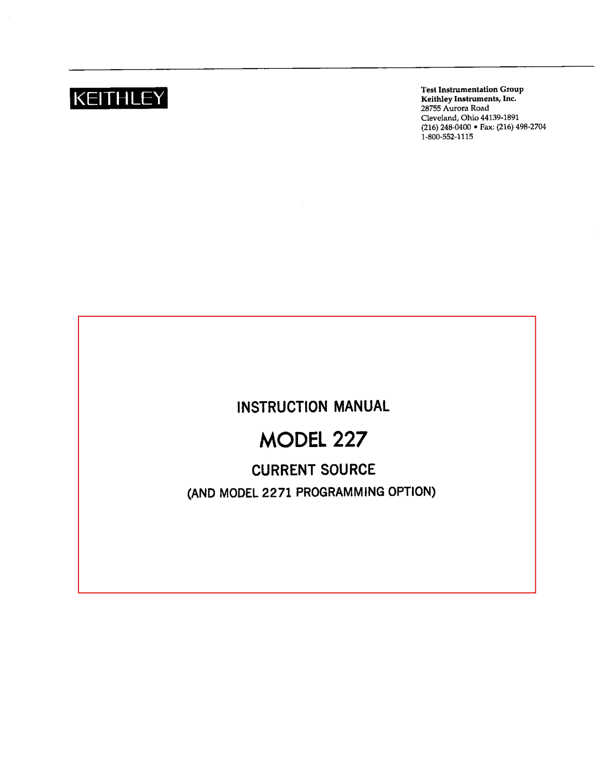 Keithley 2271, 227 Service manual