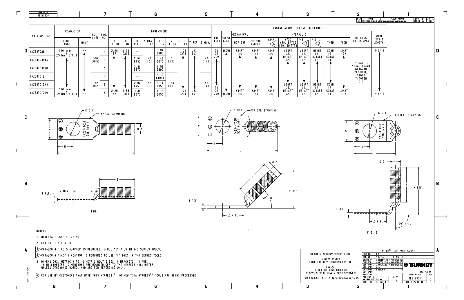 Burndy YAZ34TC38 Data Sheet