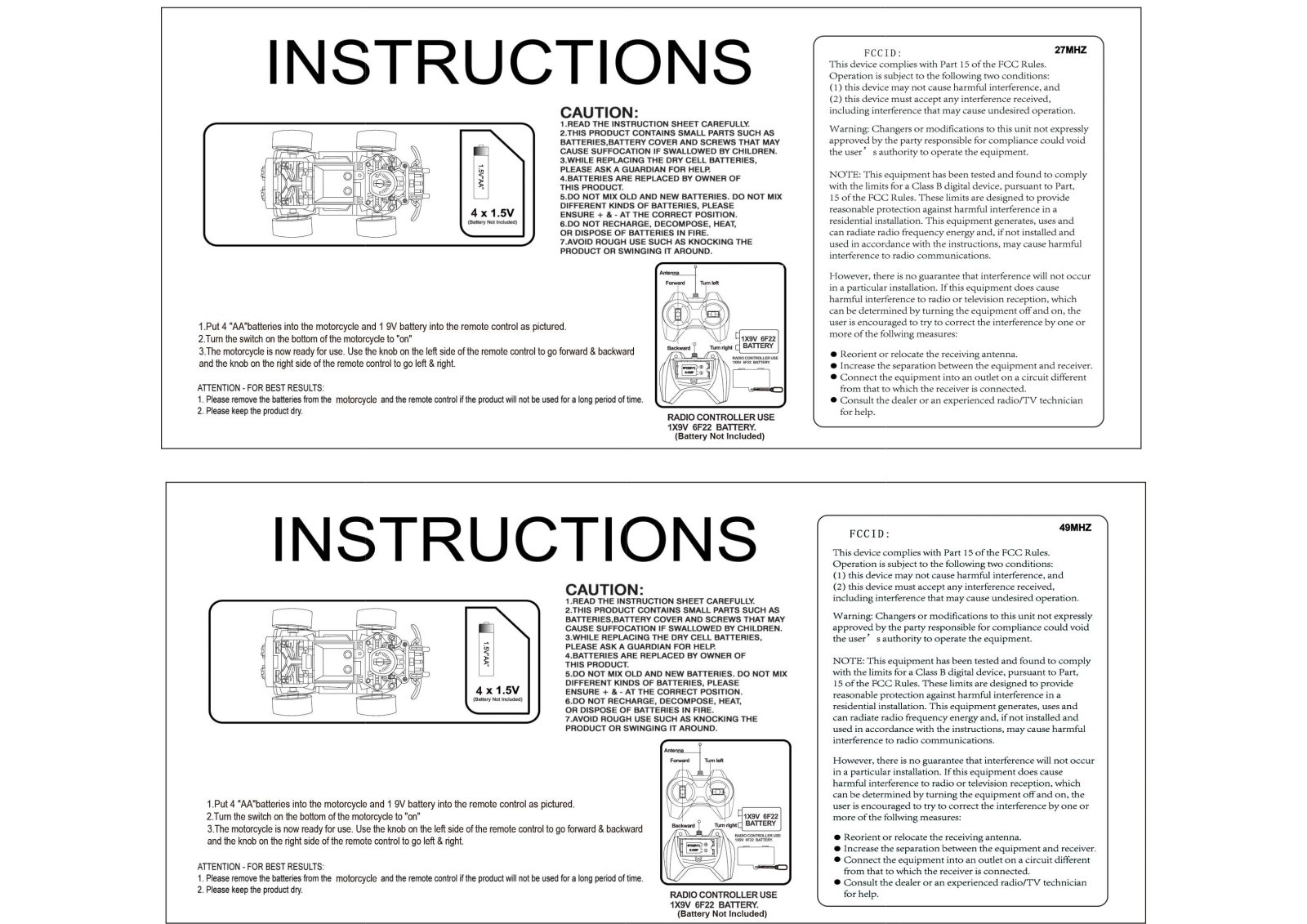 YUAN DI TOYS FACTORY YD2289848, YD2289827, YD2289849 User Manual