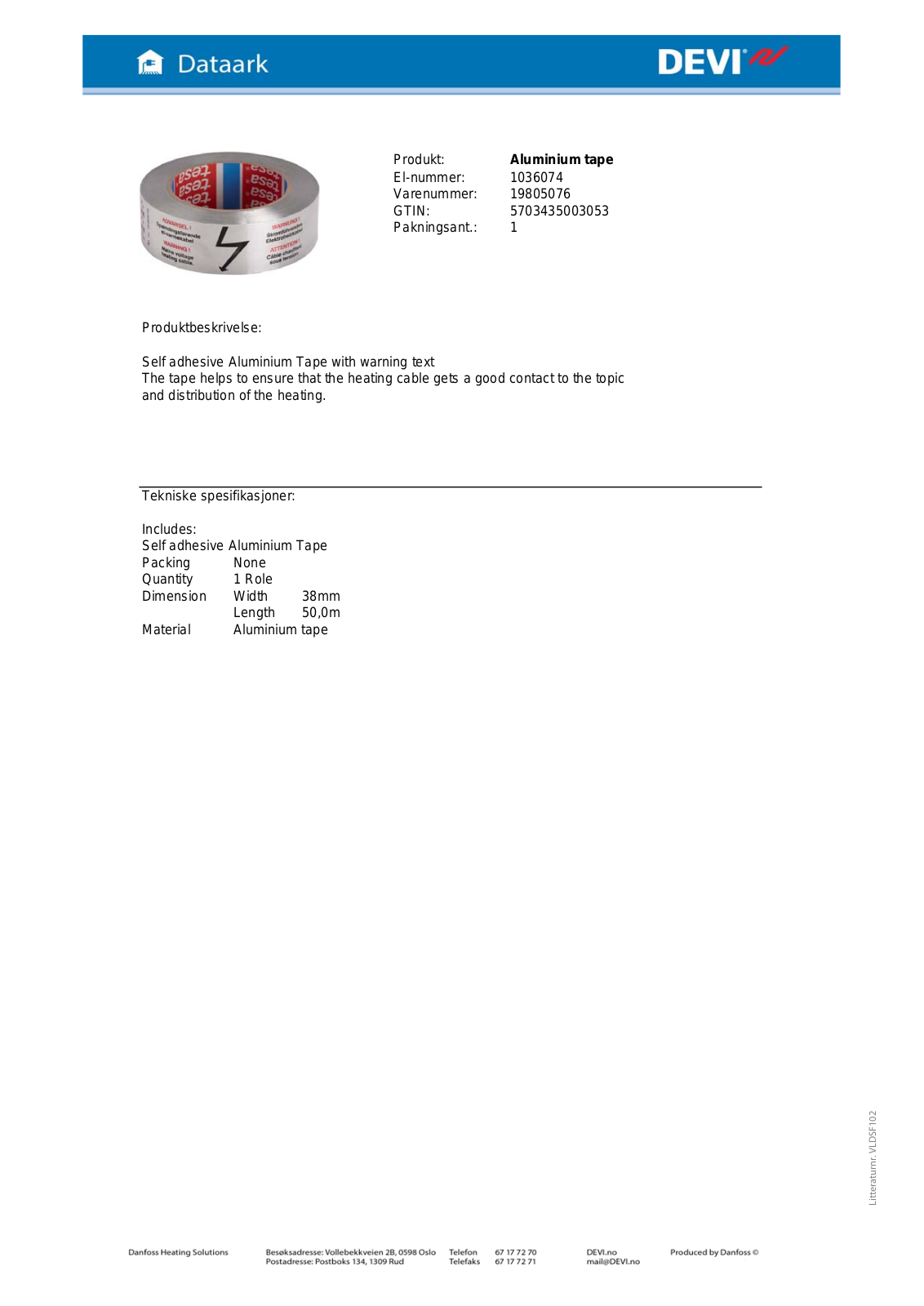 Danfoss Aluminium tape Fact sheet