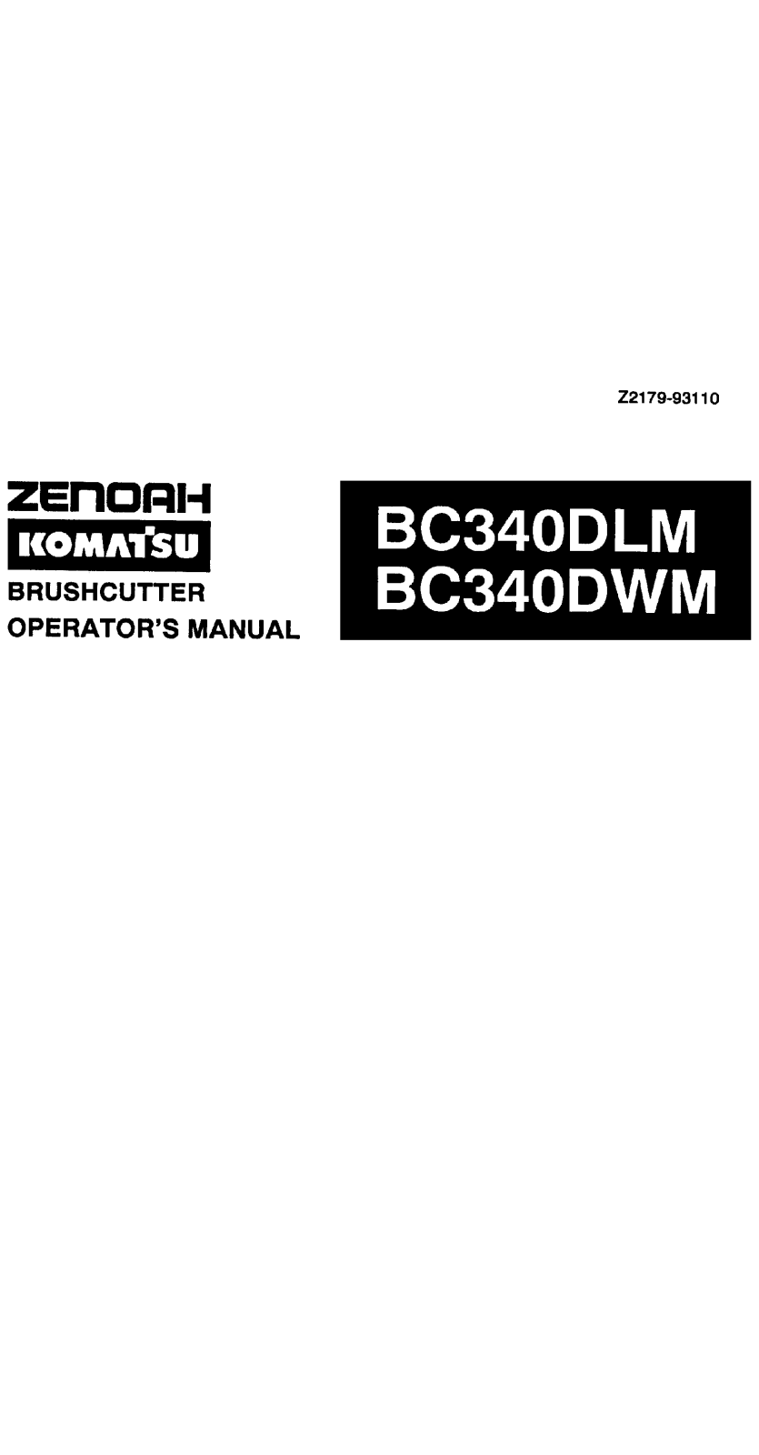 Zenoah BC340DLM, BC340DWM User Manual