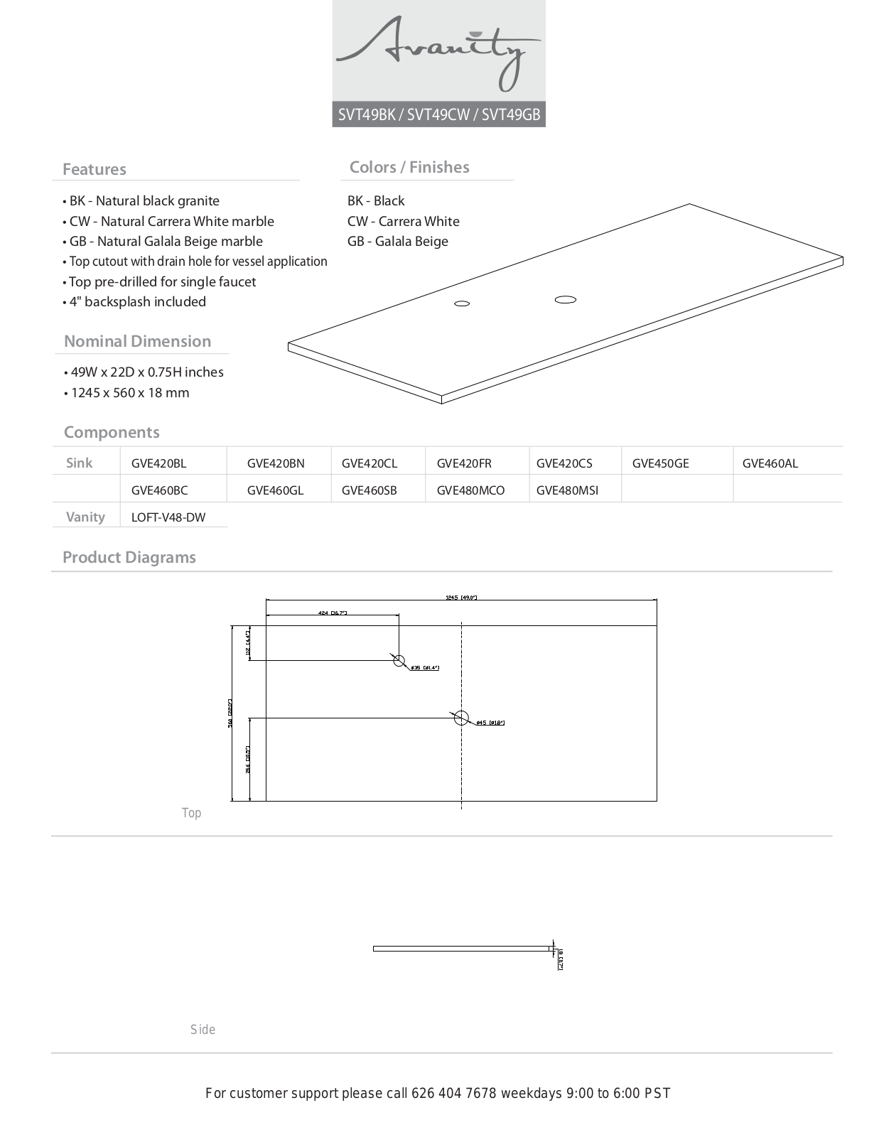 Avanity SVT49CW Specifications