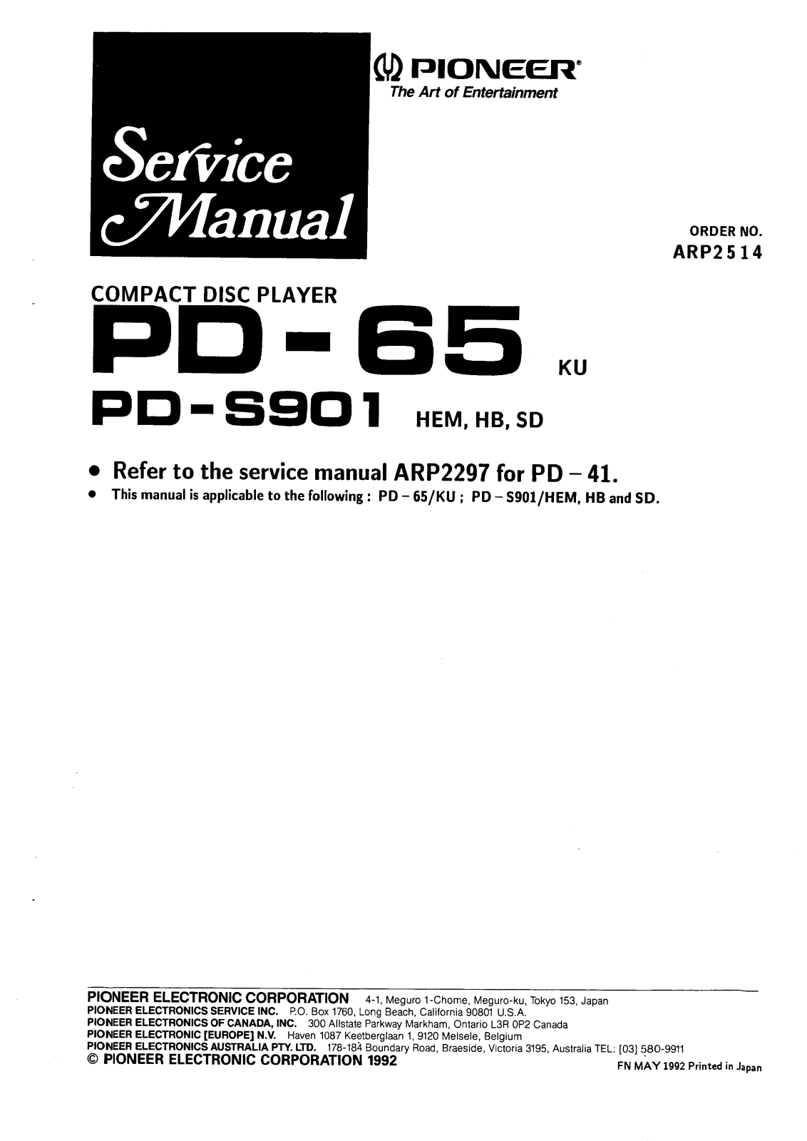 Pioneer PD-65, PDS-901 Service manual