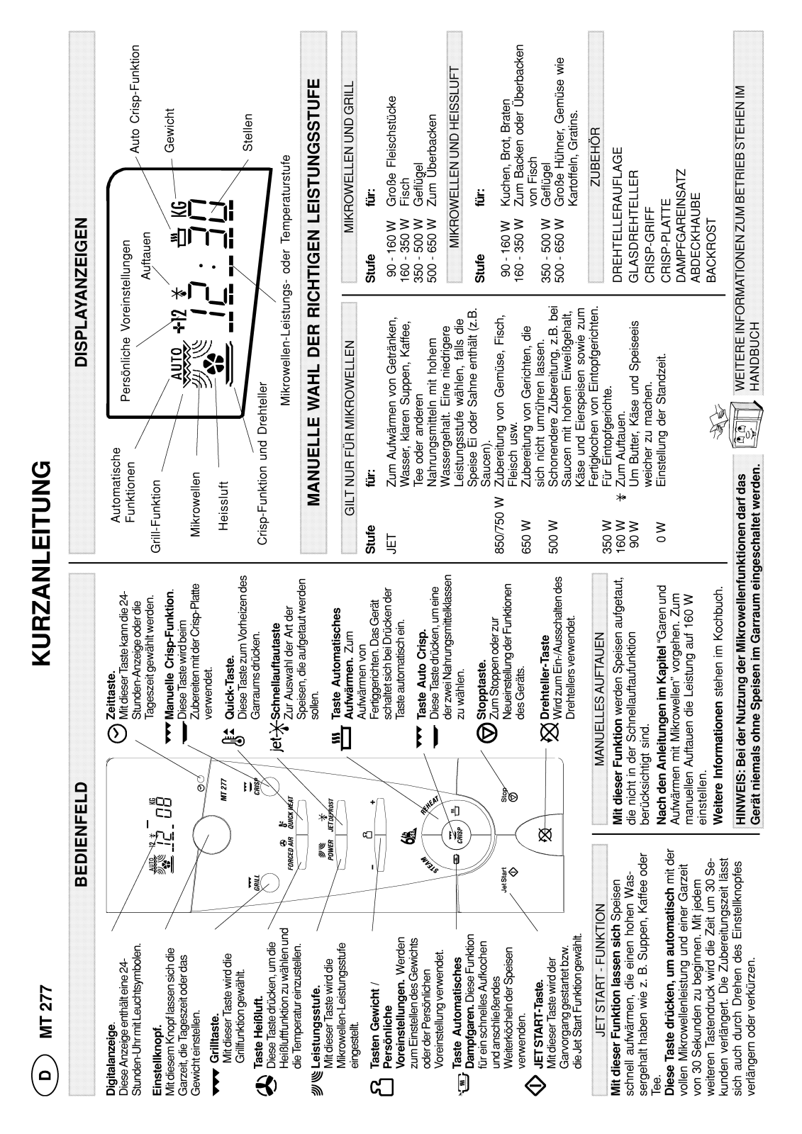 Whirlpool MT 277/BLANC INSTRUCTION FOR USE