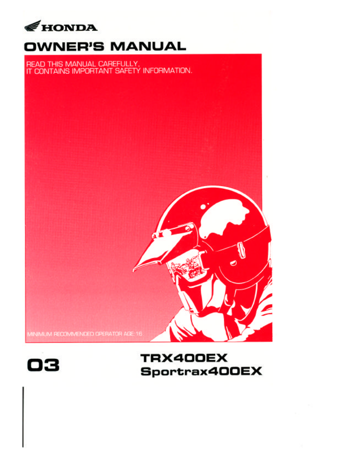 Honda TRX400EX 2003 Owner's Manual